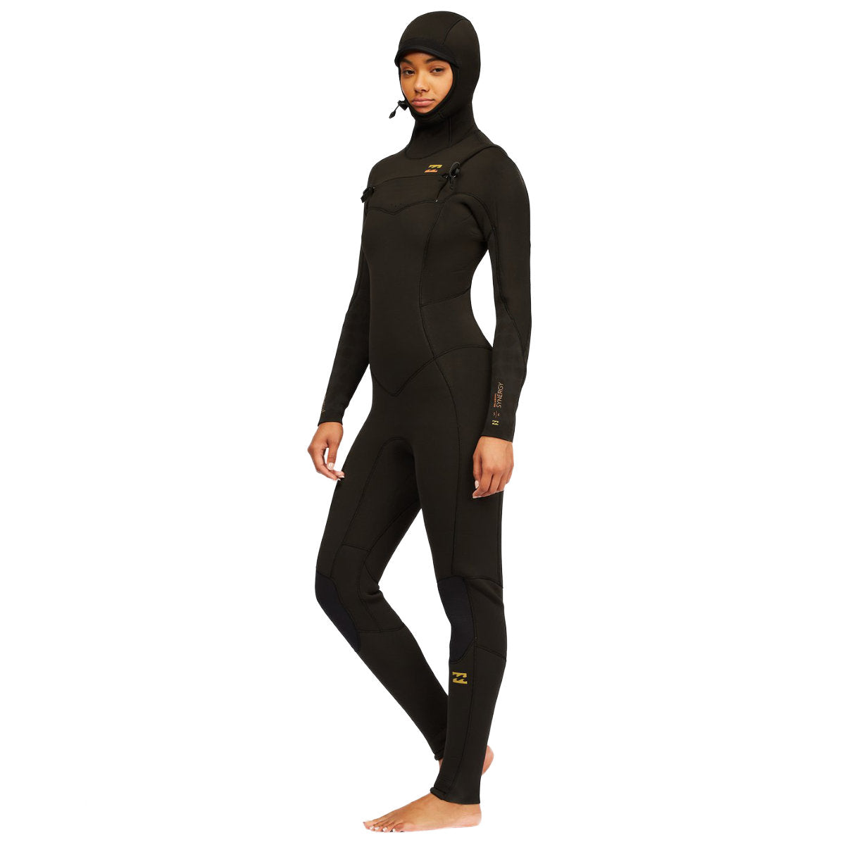 Women's Billabong Synergy 5/4mm Hooded Chest Zip Full Wetsuit - Black Tie Dye Print for Surfing, Diving & Water Sports