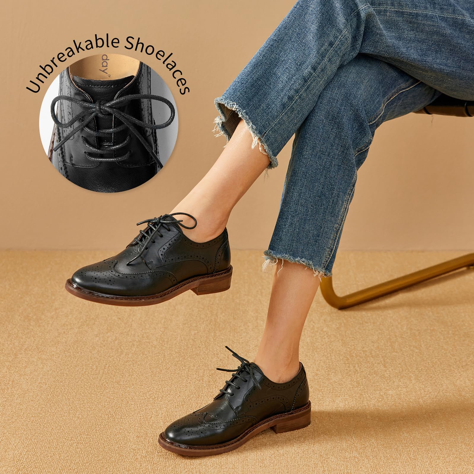 BEAU TODAY Women's Leather Oxford Brogue Dress Shoes - Breathable Comfort Wingtip Lace-Up Handmade Business Work Shoes for Office, Formal Events & Professional Occasions
