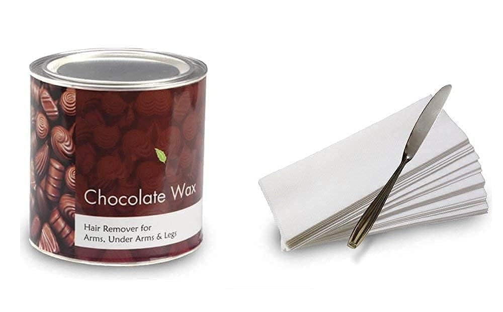 FLUZOV Chocolate Hot Wax 600g - All-Natural Hair Removal Wax for Women & Men, Suitable for All Skin & Hair Types, Includes 35 Wax Strips & Stainless Steel Knife - Perfect for Smooth Legs, Arms, Bikini & Facial Hair Removal at Home