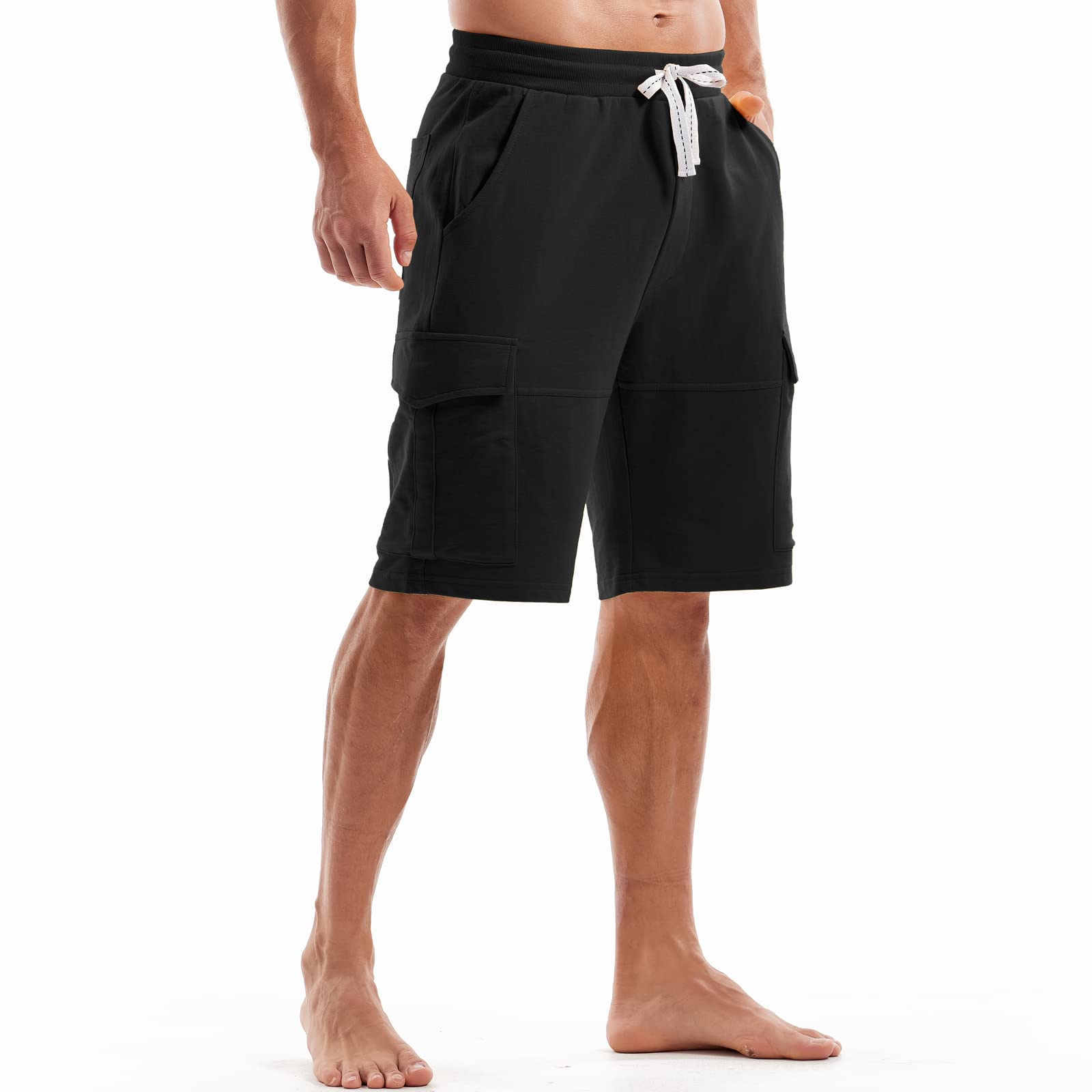 AMY COULEE Men's Cotton Cargo Shorts - Elastic Waist Casual Lounge & Workout Shorts with Multiple Pockets | Perfect for Gym, Hiking, Travel & Everyday Wear