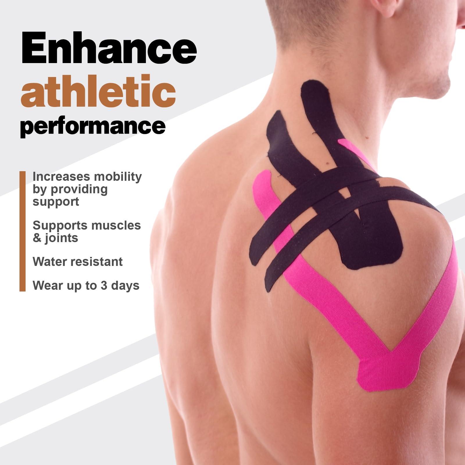 AZEN 3 Rolls Kinesiology Tape - 16.4 ft Waterproof Athletic Tape for Knee & Joint Support, Muscle Pain Relief - Uncut Elastic Sports Tape for Athletes, Runners, Gym Workouts & Physical Therapy