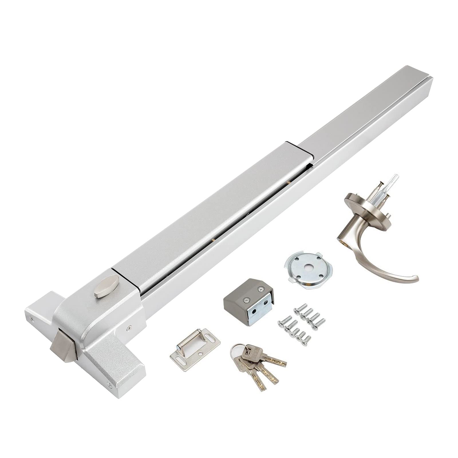 Stainless Steel Panic Bar Exit Device - Commercial Grade Push Bar Door Lock with Exterior Lever for 28-41