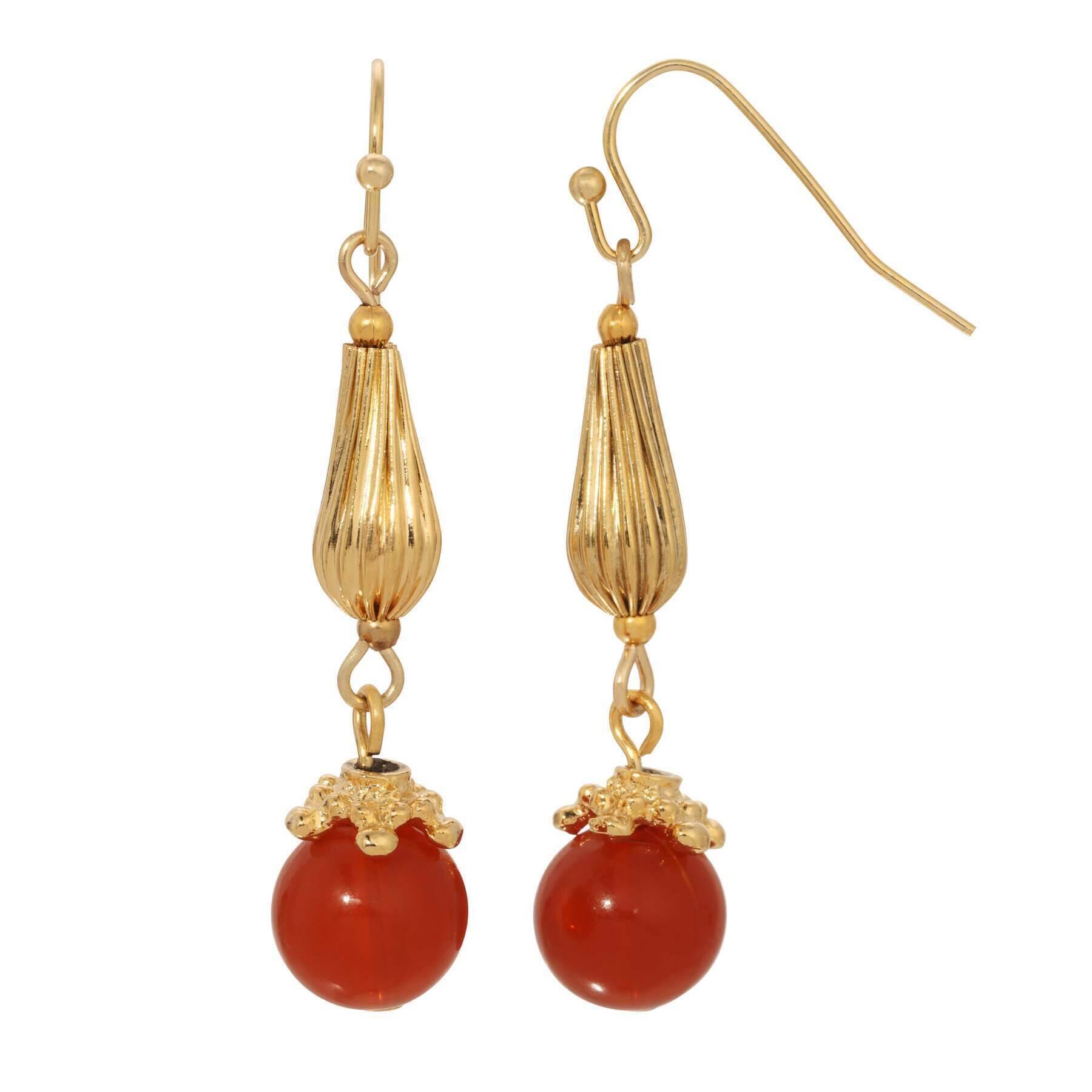 1928 Vintage Carnelian Bead Drop Earrings - Handmade Heritage Jewelry for Women - Perfect for Weddings, Parties & Special Occasions
