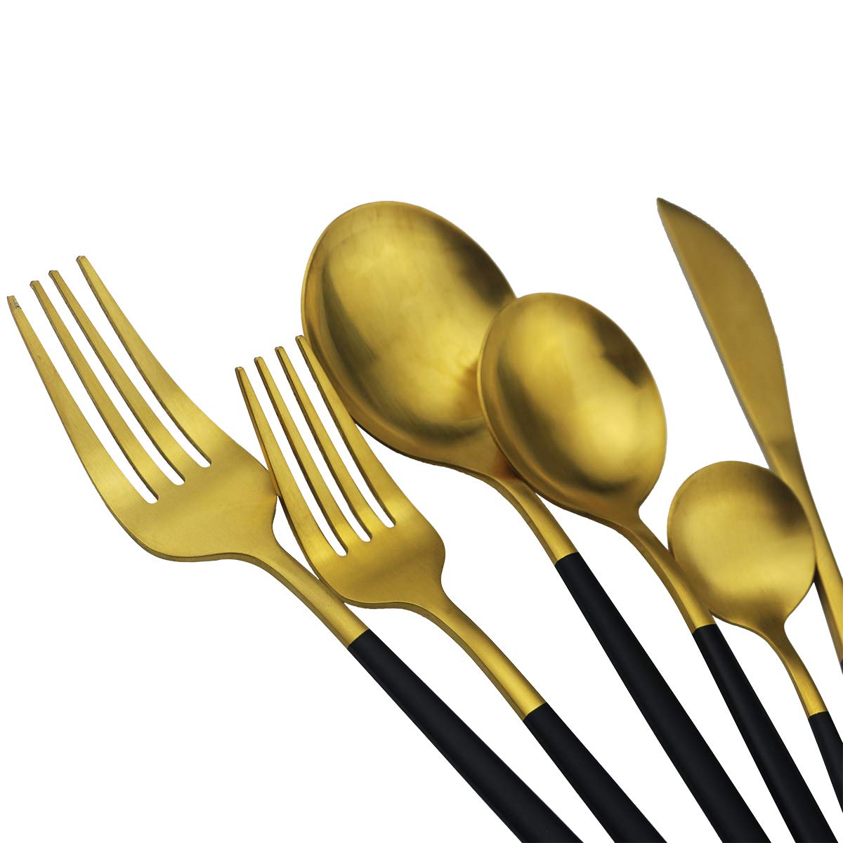 60-Piece Modern Matte Silverware Set - 304 Stainless Steel Flatware Cutlery Set for 12 - Includes Dinner Knives, Spoons & Forks - Black Gold Satin Finish - Elegant Kitchen Utensils for Dinner Parties, Weddings & Fine Dining
