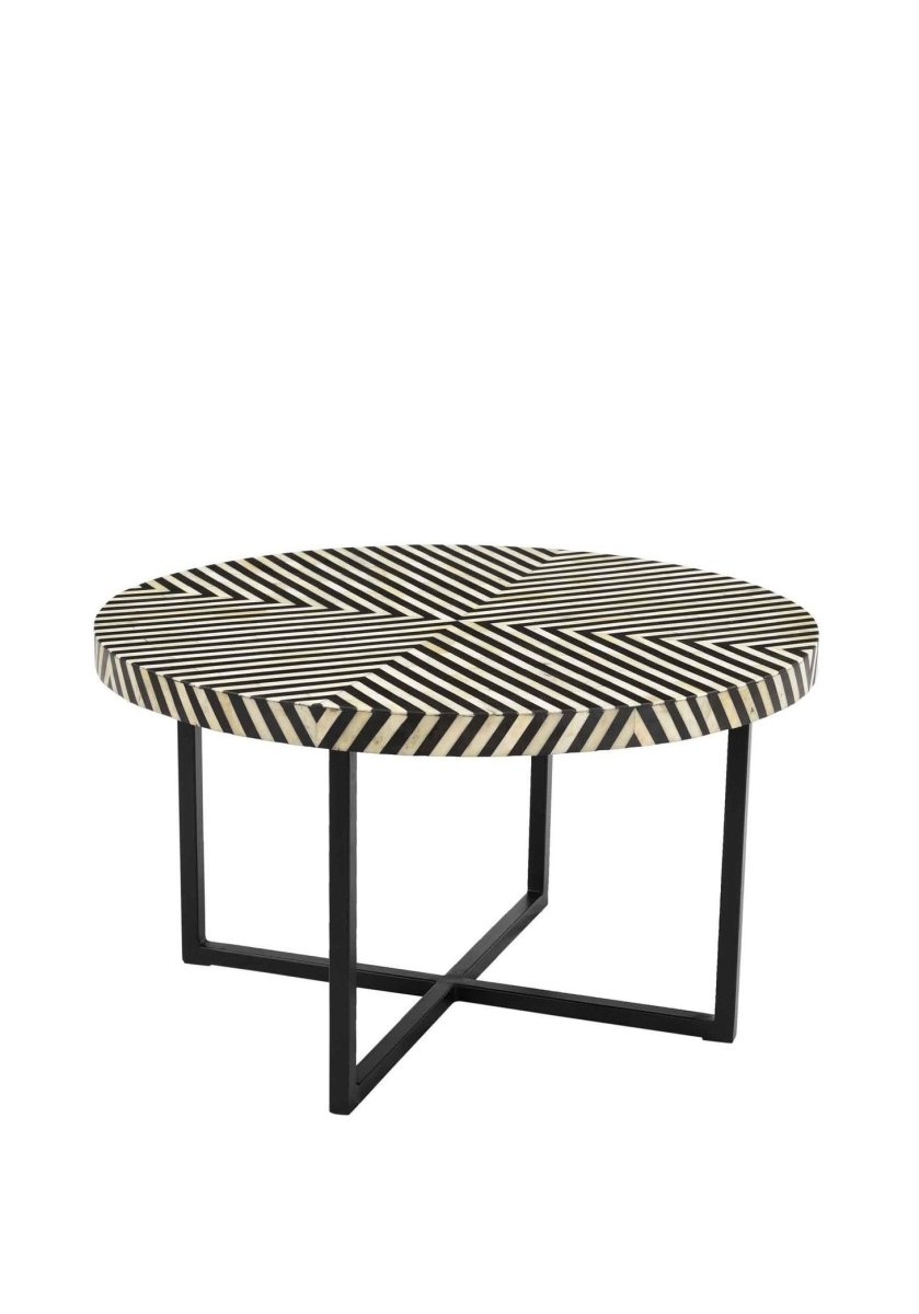 Handmade Bone Inlay Round Coffee Table - Custom Black & White Center Table for Living Room | Modern Boho Home Decor | Perfect for Lounge, Salon & Office Spaces