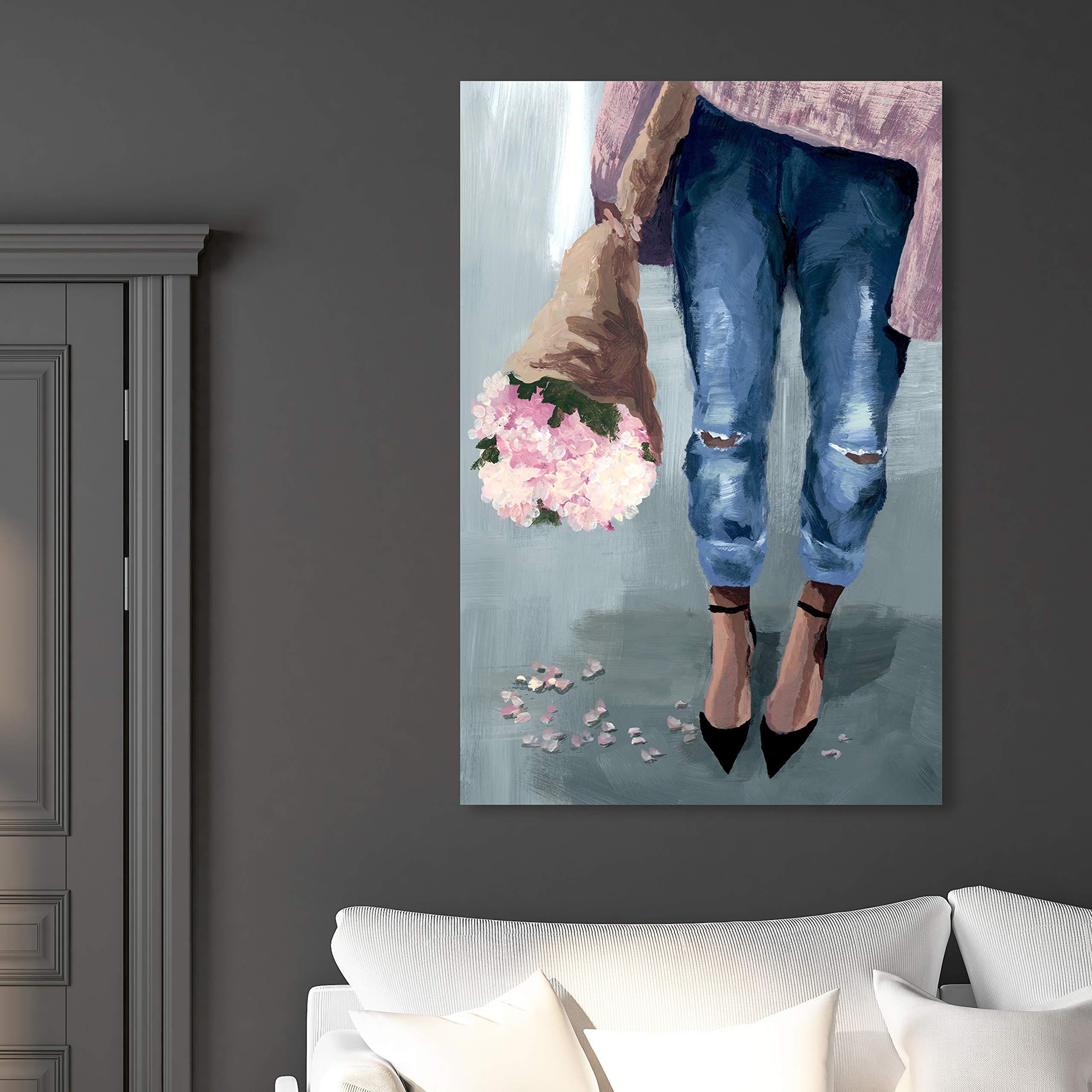 Falling Flowers Floral Wall Art Canvas Print - Pink & Blue Home Decor by Oliver Gal Artist Co. | 30