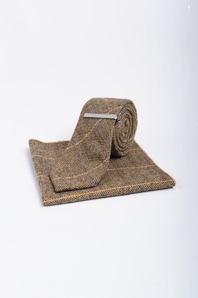 Stylish Cavani Albert Brown Tweed Tie Set for Men - Perfect for Weddings, Business Meetings & Formal Occasions