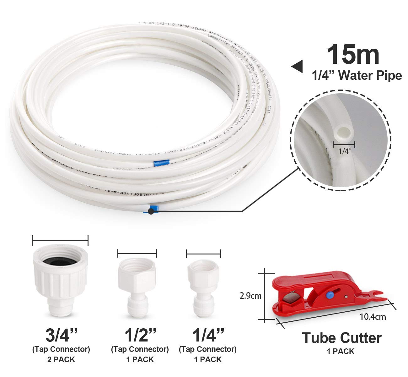 49.2Ft Refrigerator Water Line Kit with Ice Maker Connector - 1/4