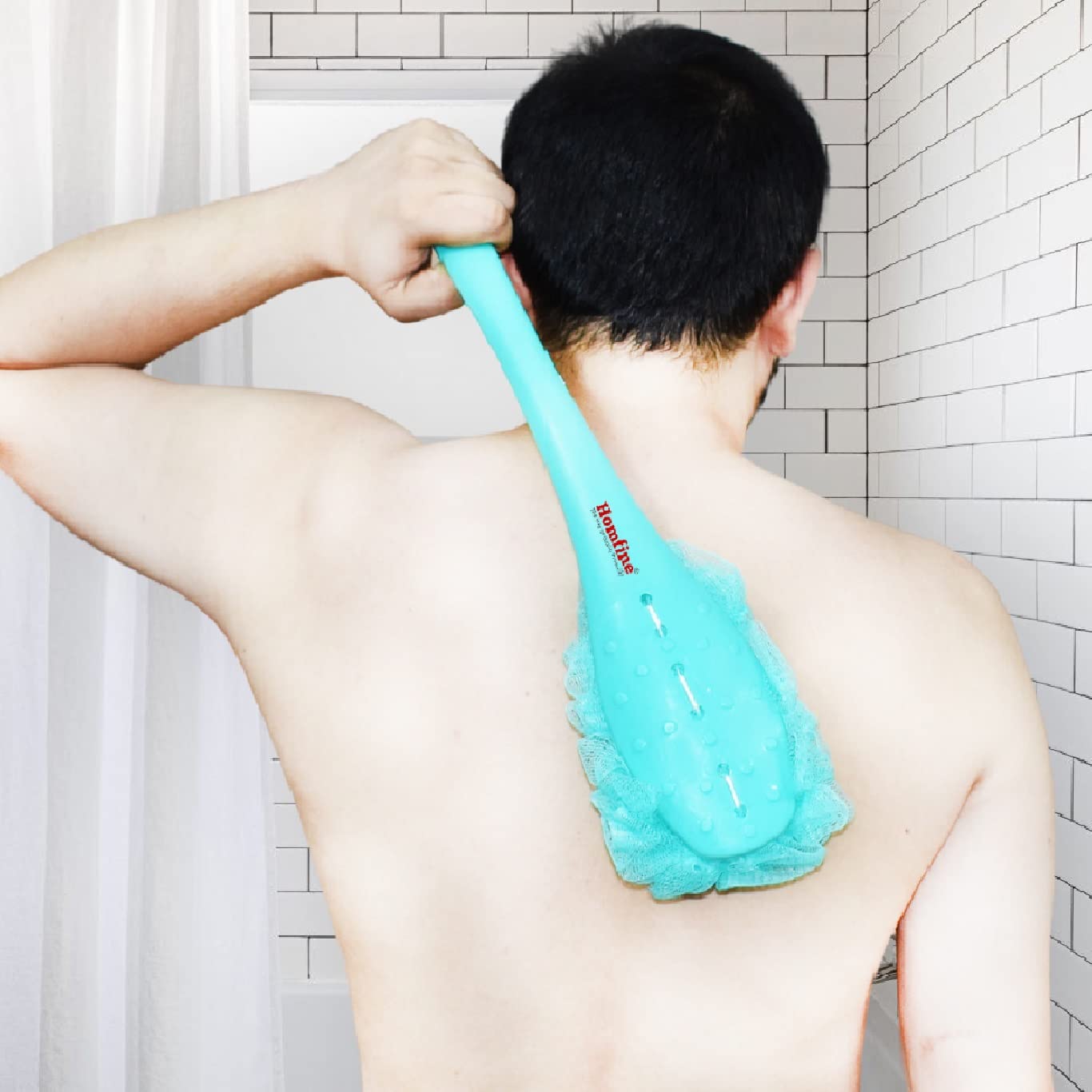 Homfine Long Handle Bath Loofah Sponge Brush - Exfoliating Back Scrubber for Shower, Massage & Deep Cleaning (Aqua Green) - Perfect for Hard-to-Reach Areas & Relaxing Spa Experience