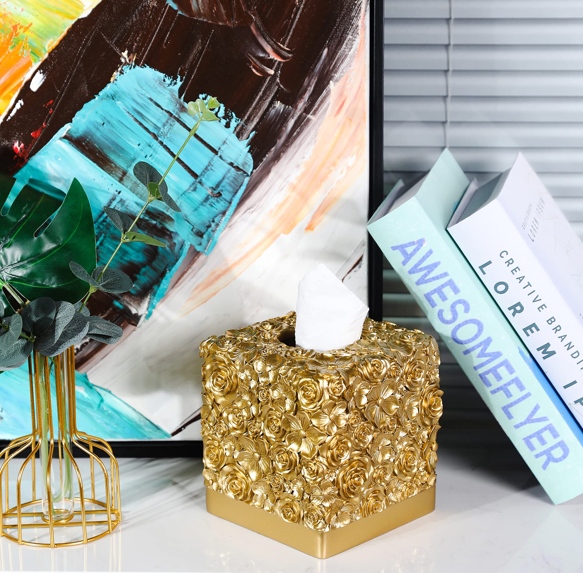 Hymmah Modern Square Tissue Box Cover Holder - Stylish Bathroom Vanity & Countertop Decor - Unique Design for Bedroom, Living Room & Home Accessories - Perfect for Home, Office & Hotel Decor