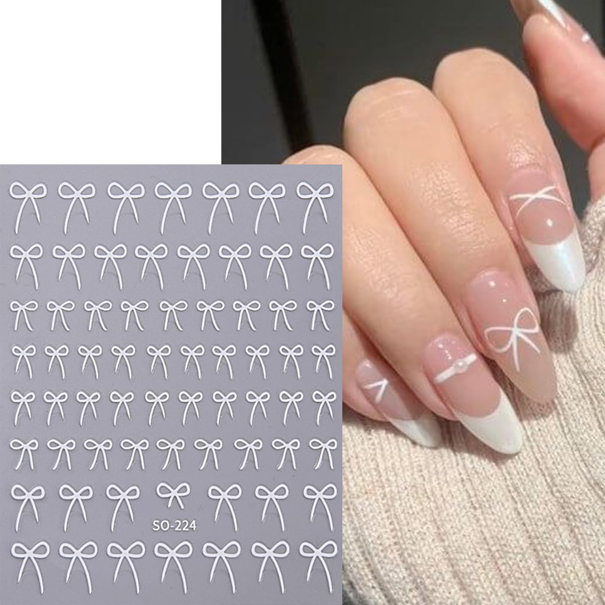 6 Pcs Valentine's Nail Stickers - Black White Gold Bow Nail Art Decals | DIY Manicure Kit for Women, Party Decorations & Gift Ideas for Girlfriends