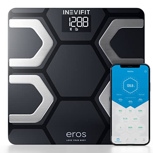 INEVIFIT EROS Smart Bluetooth Body Fat Scale - Highly Accurate Digital Bathroom Weight Scale with BMI & Body Composition Analyzer, Wireless Smartphone App Sync, 400 lbs Capacity, 11.8x11.8 Inch (Black) - Perfect for Home Gym, Fitness Tracking & Health Monitoring