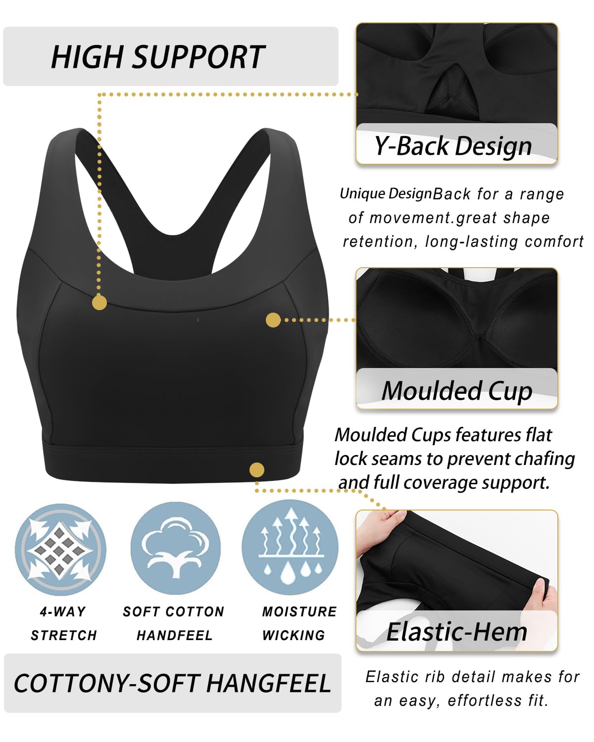 High Impact Sports Bra for Women - RUNNING GIRL Racerback Molded Cup Workout Yoga Bra with Maximum Support - Perfect for Running, Gym Training & High-Intensity Workouts