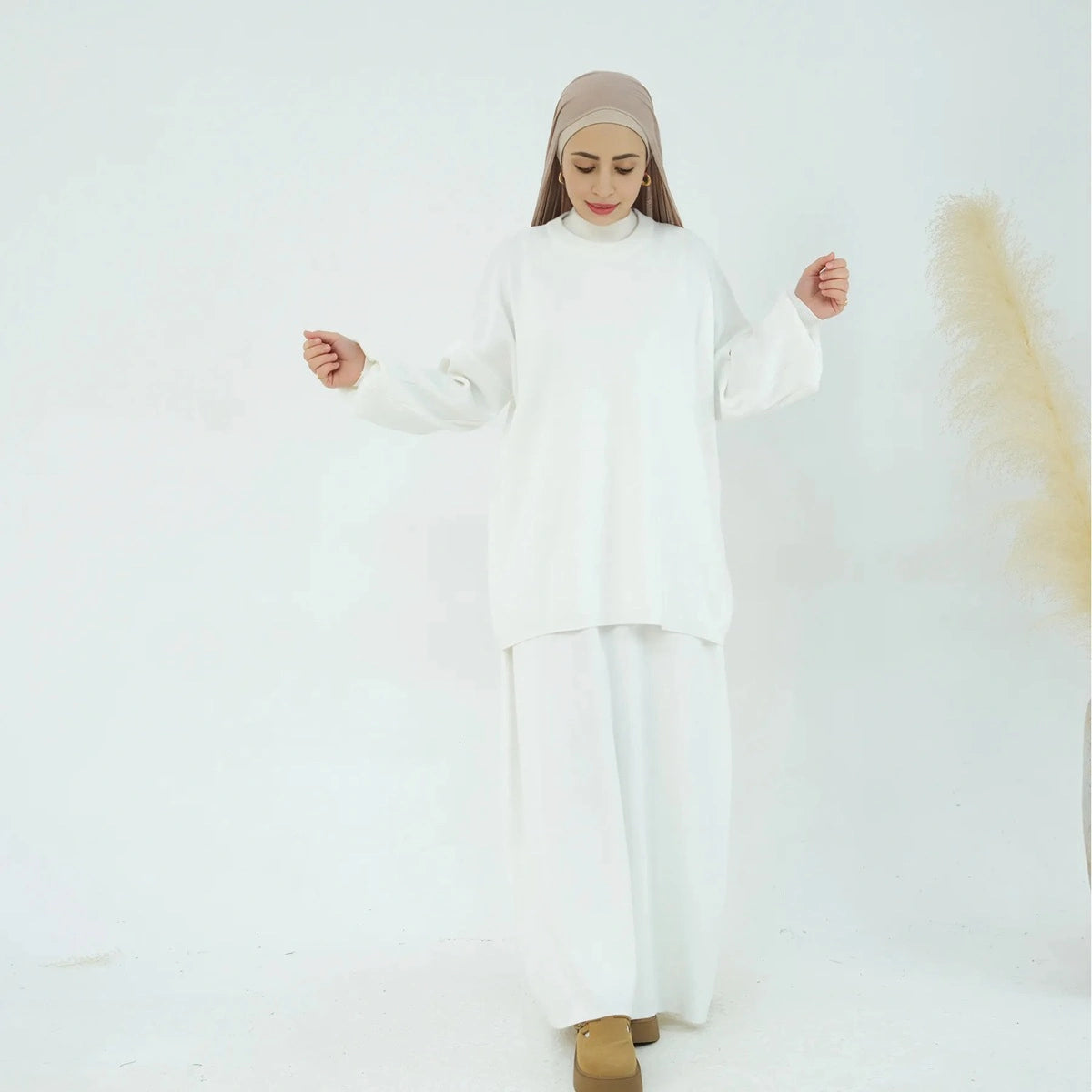Winter Fall 2-Piece Knitted Top and Skirt Set - Modest Fashion Outfit for Women | Cozy Office Wear & Casual Street Style