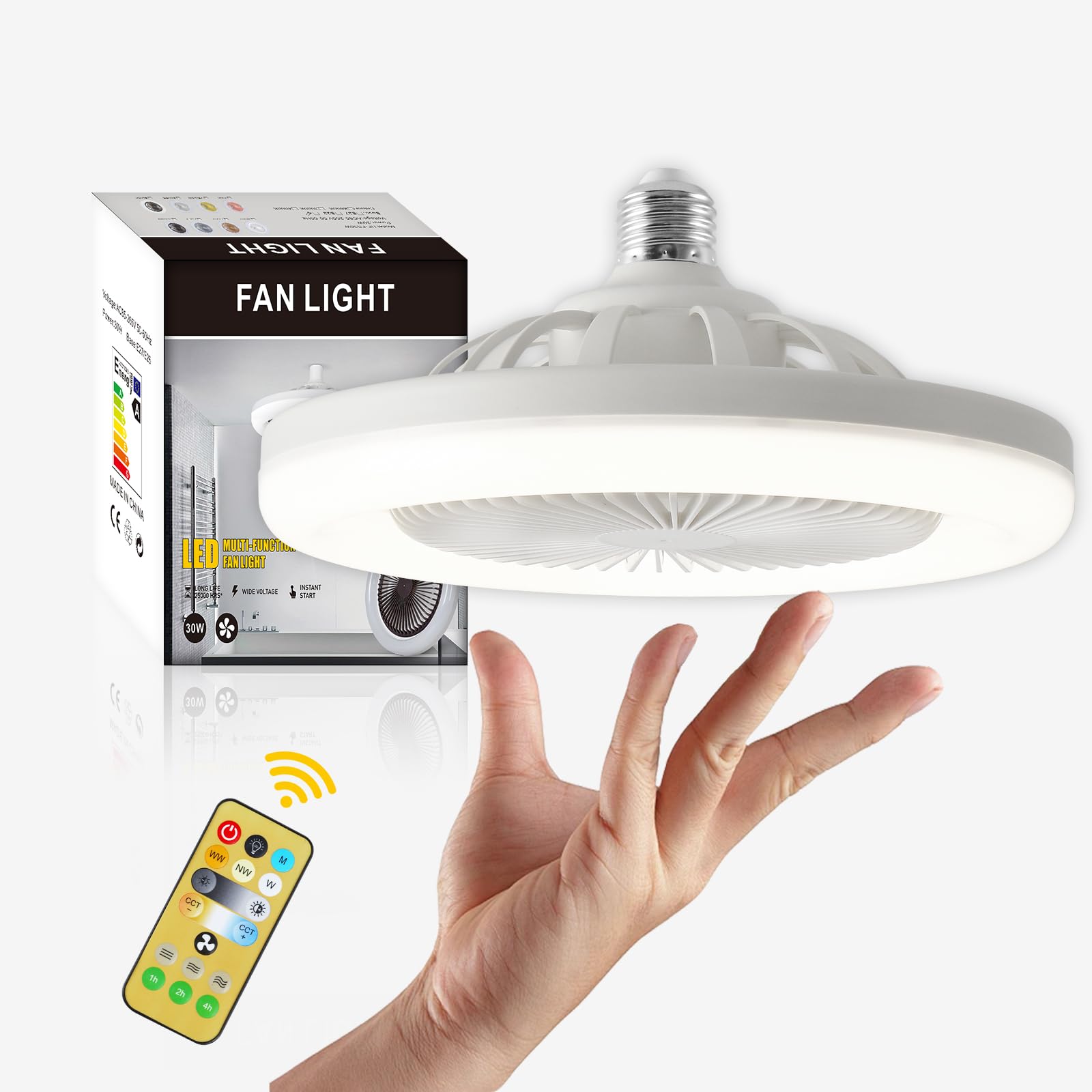 AHXIAOZN Low Profile Bladeless Ceiling Fan with LED Lights & Remote Control - Dimmable, Enclosed, Semi-Flush Mount - Perfect for Small Bedrooms, Kitchens, and Home Offices