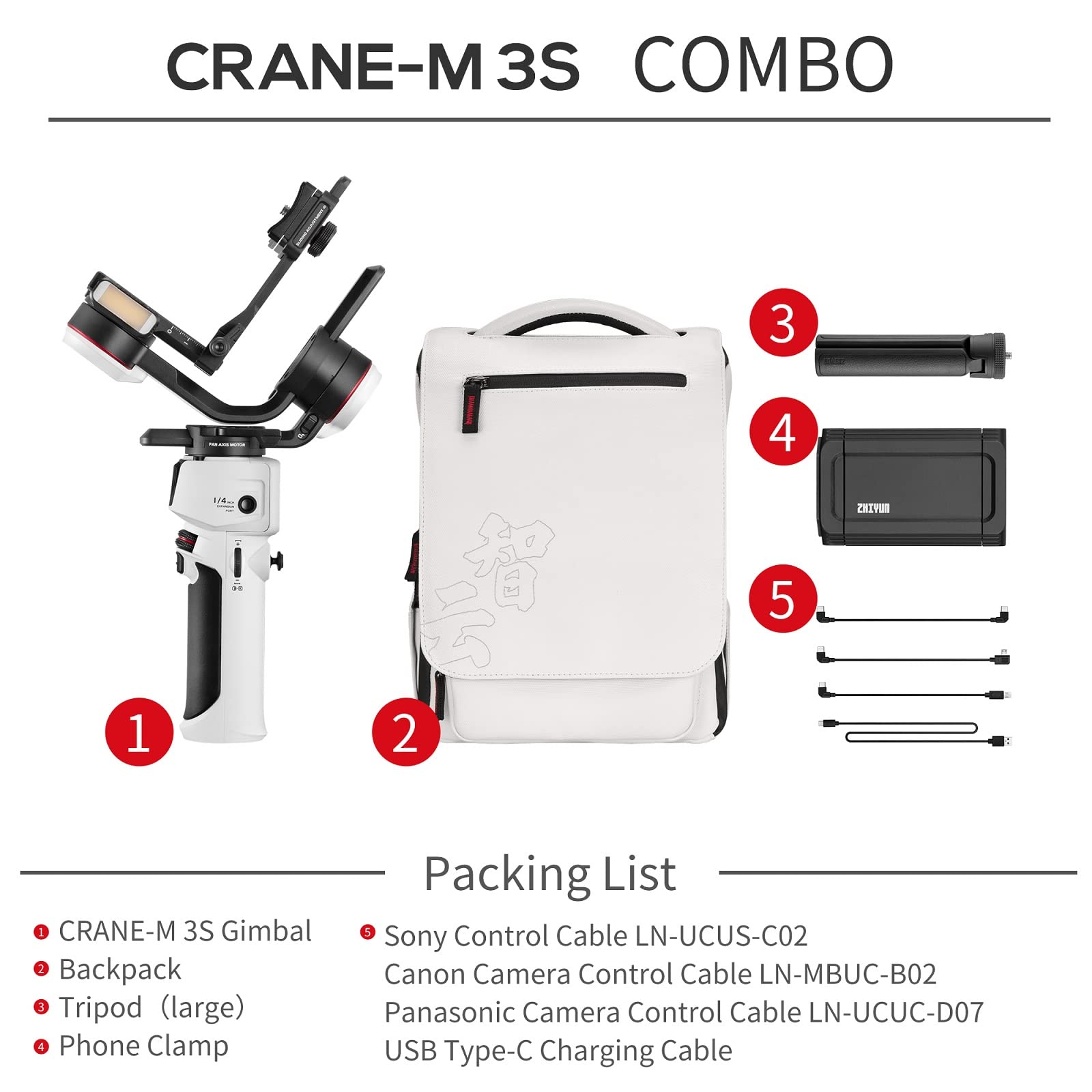 Zhiyun Crane-M3 S Combo 3-Axis Handheld Gimbal Stabilizer for Mirrorless Cameras, Smartphones & Action Cameras - All-in-One Design with Phone Holder | Perfect for Vlogging, Travel Filming & Content Creation