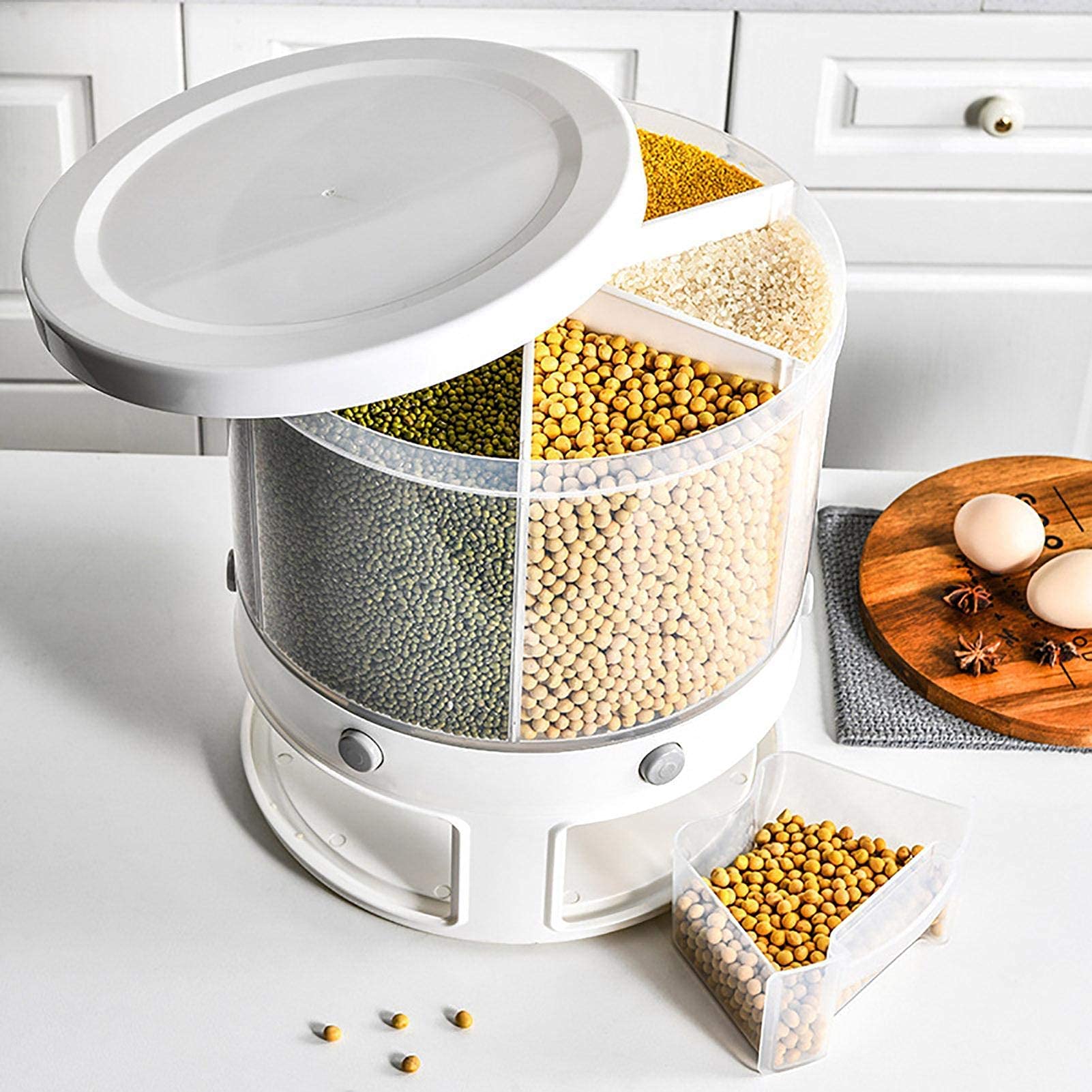 6-Compartment Airtight Rice Dispenser & Grain Storage Container - Perfect for Corn Flakes, Cereal, and Dry Food Organization in Kitchen Pantry