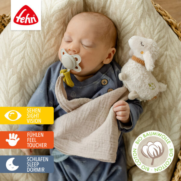 FehnNATUR Sensory Sheep Comforter - Soft Plush Baby Blanket for Newborns & Toddlers | Calming Sleep Aid for Nursery, Stroller & Travel | Organic Cotton Security Blanket for Soothing & Comfort
