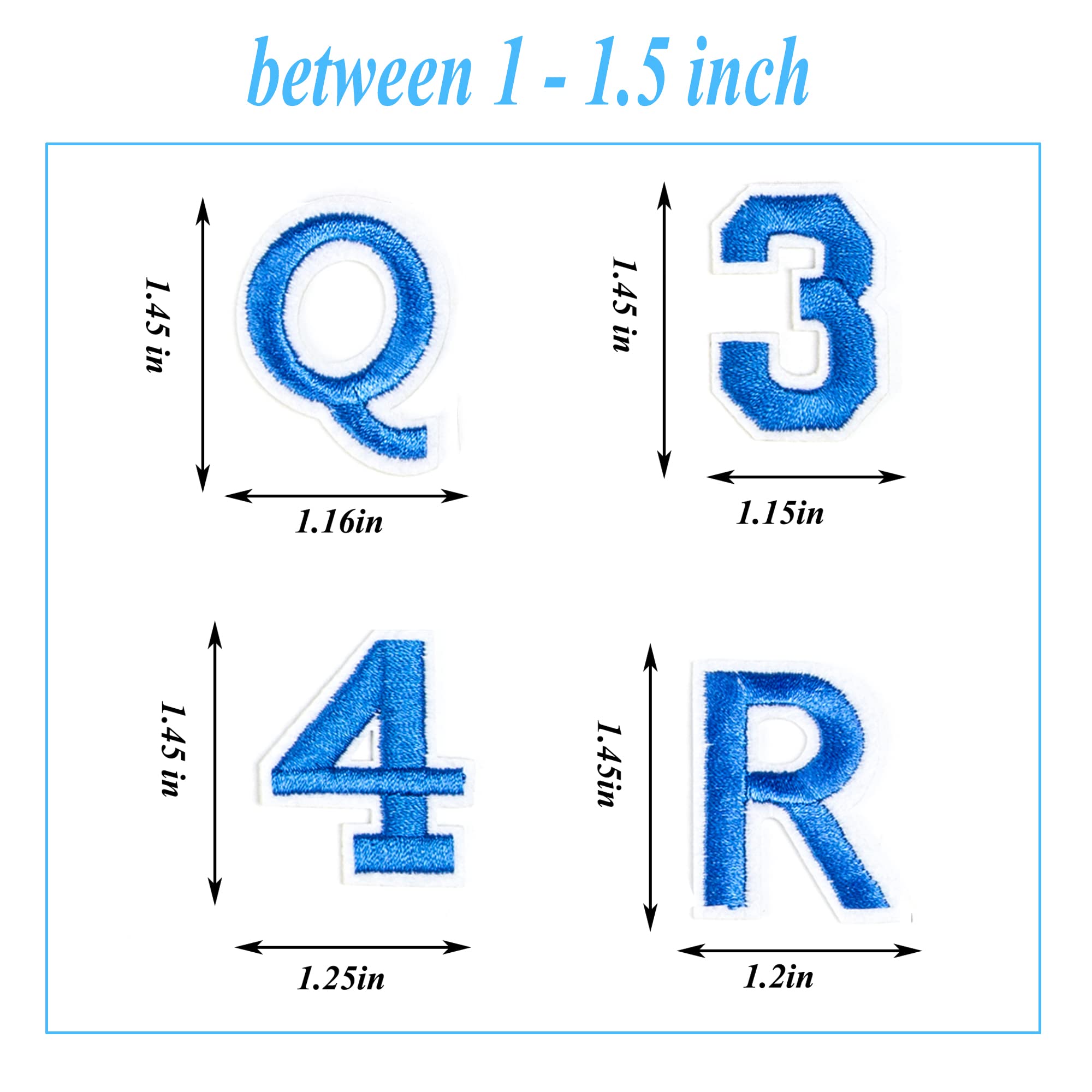 72 PCS Iron-On Embroidered Letters A-Z & Numbers 0-9 Patches - DIY Applique for Clothes, Hats, Jeans, Bags - Blue Fabric Sewing Accessories for Customizing Jackets, Backpacks & Denim Outfits