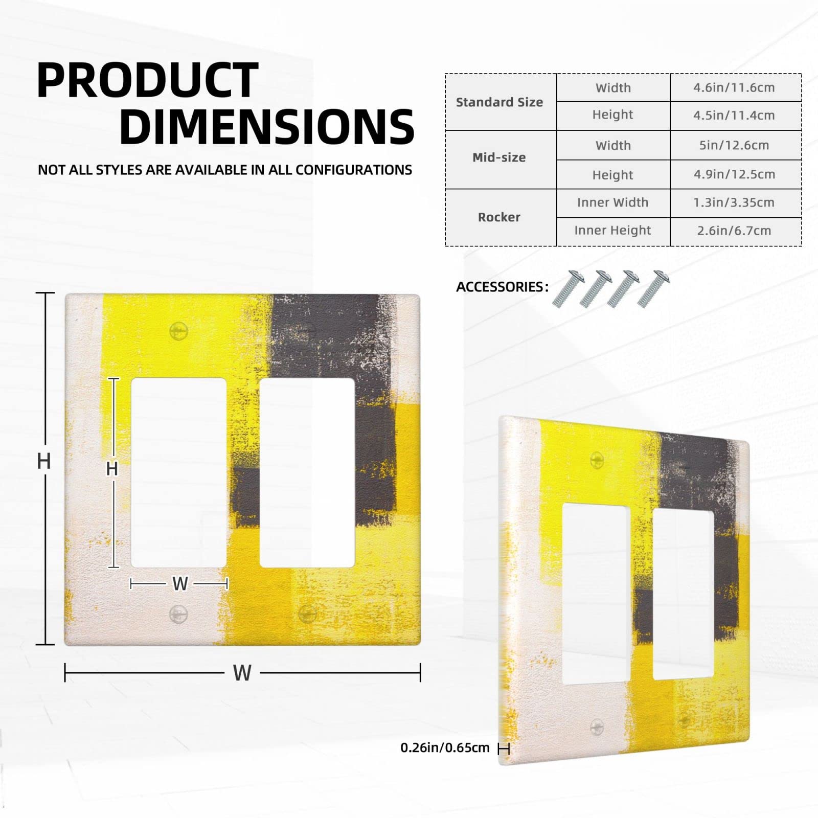 Funny Abstract Yellow Double Rocker Light Switch Cover - 2 Gang Decorator Wall Plate (4.5 x 4.5 Inch) for Home, Office & Kids Room Decoration - Unique Light Switch Faceplate for Modern Interior Design