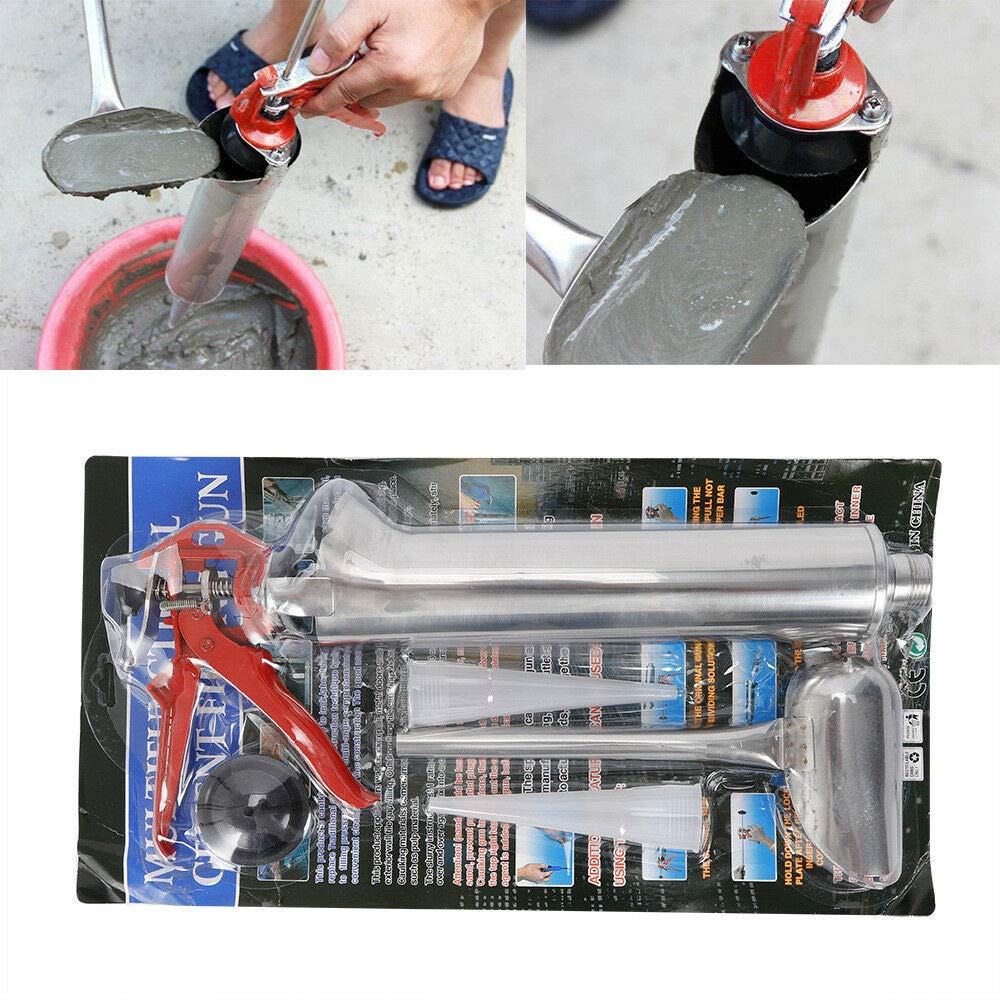 Stainless Steel Mortar Grout Gun - Professional Tile Grouting & Brick Pointing Tool with Angled/Straight Nozzles - Perfect for Wall Tiling, Floor Repairs & Masonry Work