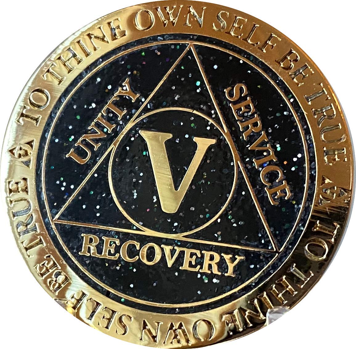 5-Year AA Medallion Reflex Black Glitter Gold Plated Color Chip V - Perfect for Jewelry Making, Gifts, and DIY Craft Projects