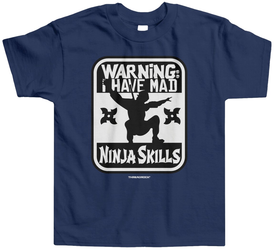 Threadrock Little Boys' Warning I Have Mad Ninja Skills Toddler T-Shirt - Funny Kids Graphic Tee for Playtime & Martial Arts Class