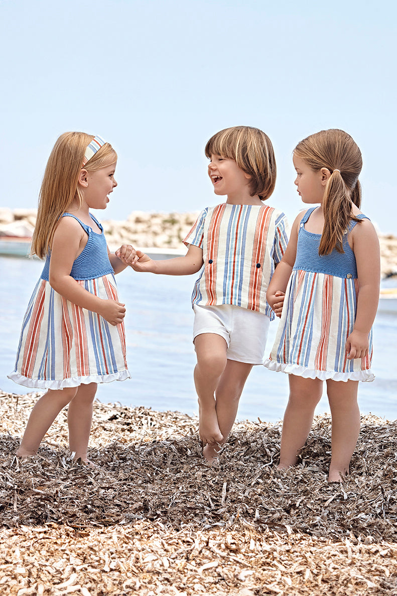 Sebastian Dusky Blue & Red Striped Shirt & Shorts Set for Men | Casual Summer Outfit | Perfect for Beach, Vacation & Outdoor Activities