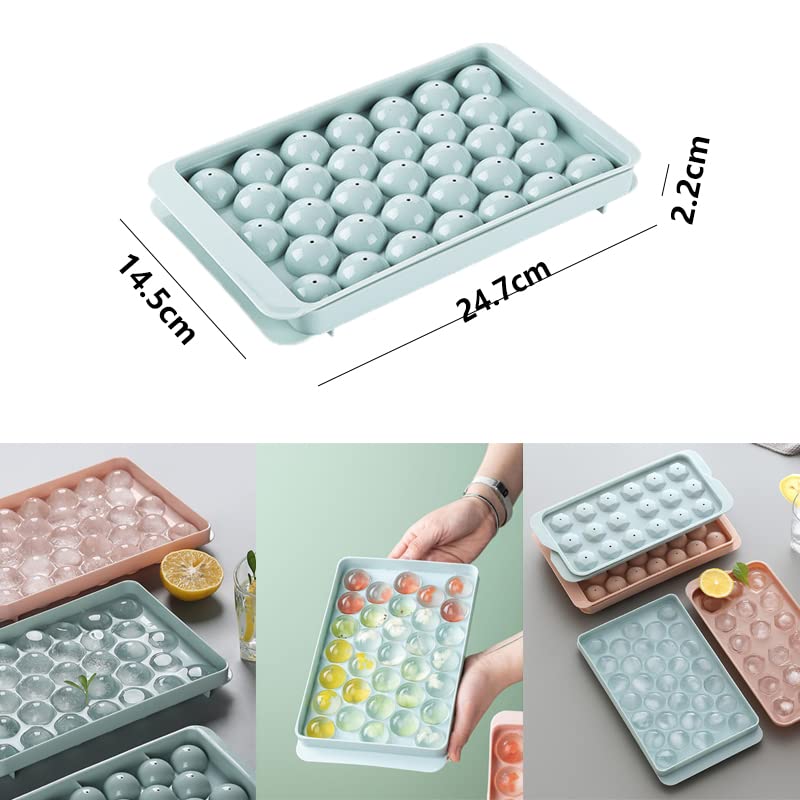 NUOYANG Round Ice Cube Tray with Lid - 33PCS Sphere Ice Ball Maker Mold for Freezer | Perfect for Cocktails, Whiskey, Tea & Coffee | Includes Storage Container for Easy Ice Making & Chilling Drinks