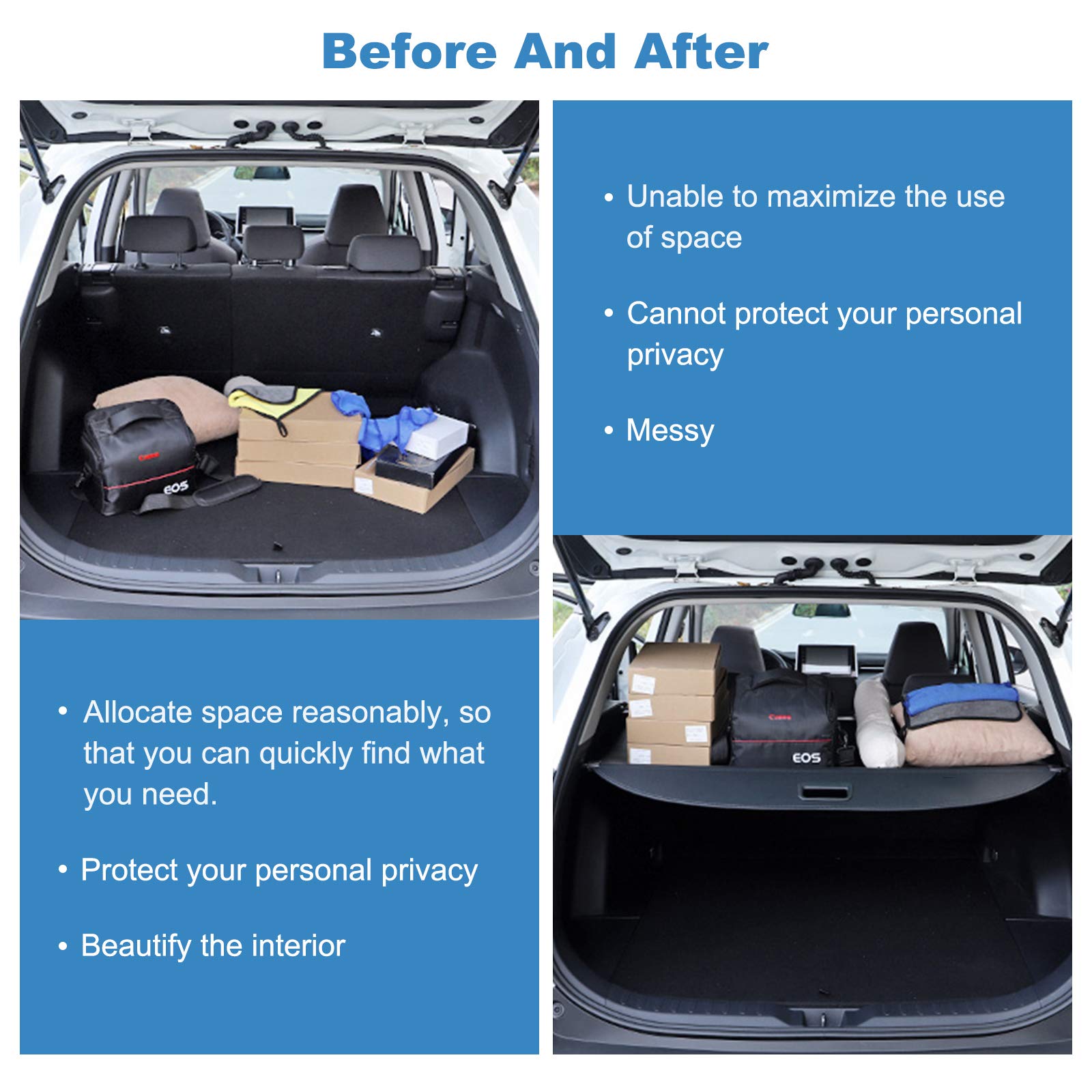 ECCPP Retractable Cargo Cover for 2007-2012 Mitsubishi Outlander SUV - Rear Trunk Shade & Luggage Security Tonneau Cover | Perfect for Road Trips, Grocery Hauling & Protecting Valuables