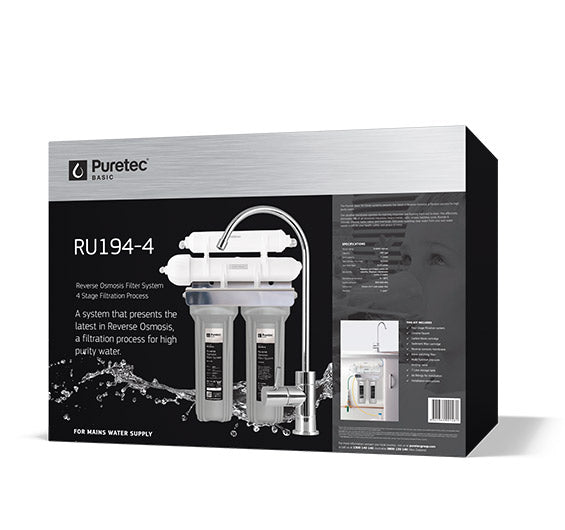 Puretec RU194 4-Stage Reverse Osmosis Undersink Water Filtration System - 283 LPD (75 GPD) - Clean Drinking Water for Home, Kitchen & Office Use