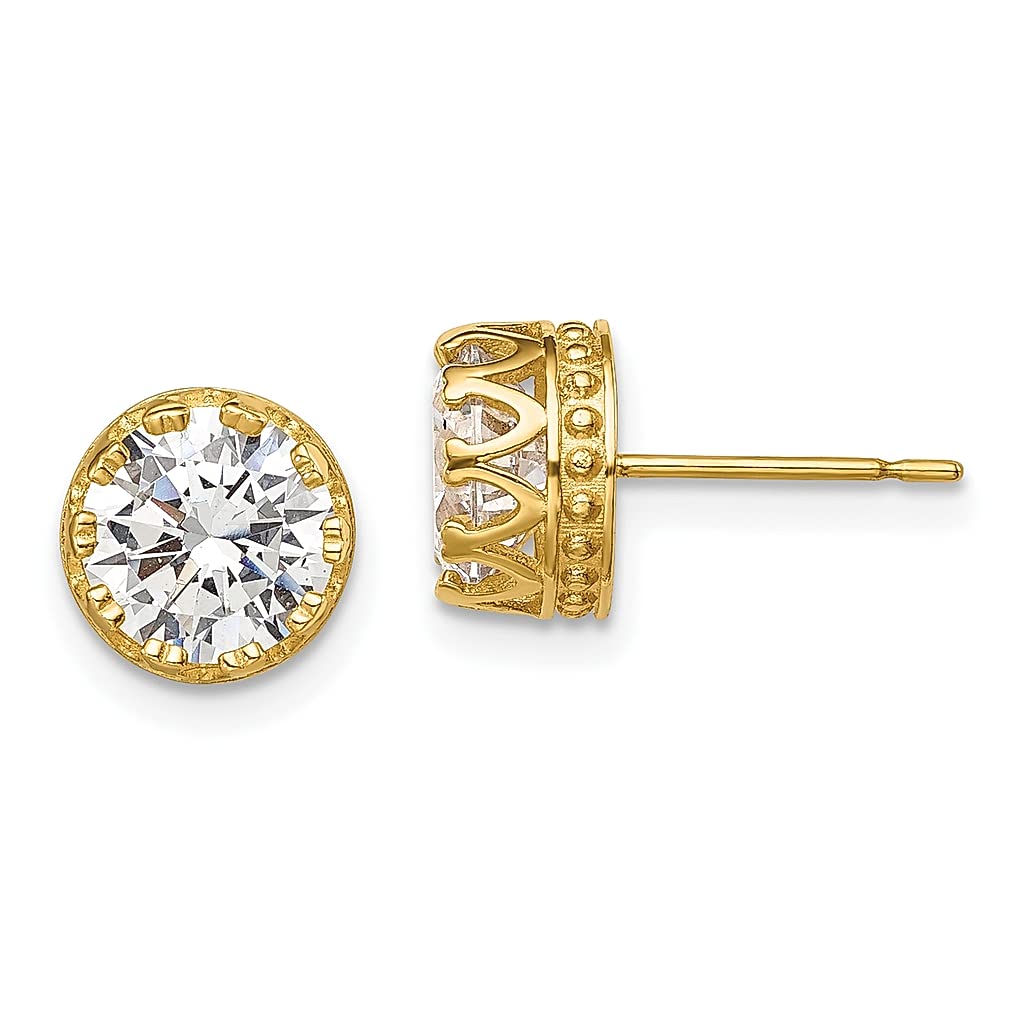 10K Yellow Gold 8mm Cubic Zirconia CZ Post Stud Earrings for Women - Hypoallergenic Fine Jewelry Gift Set - Perfect for Weddings, Anniversaries & Special Occasions