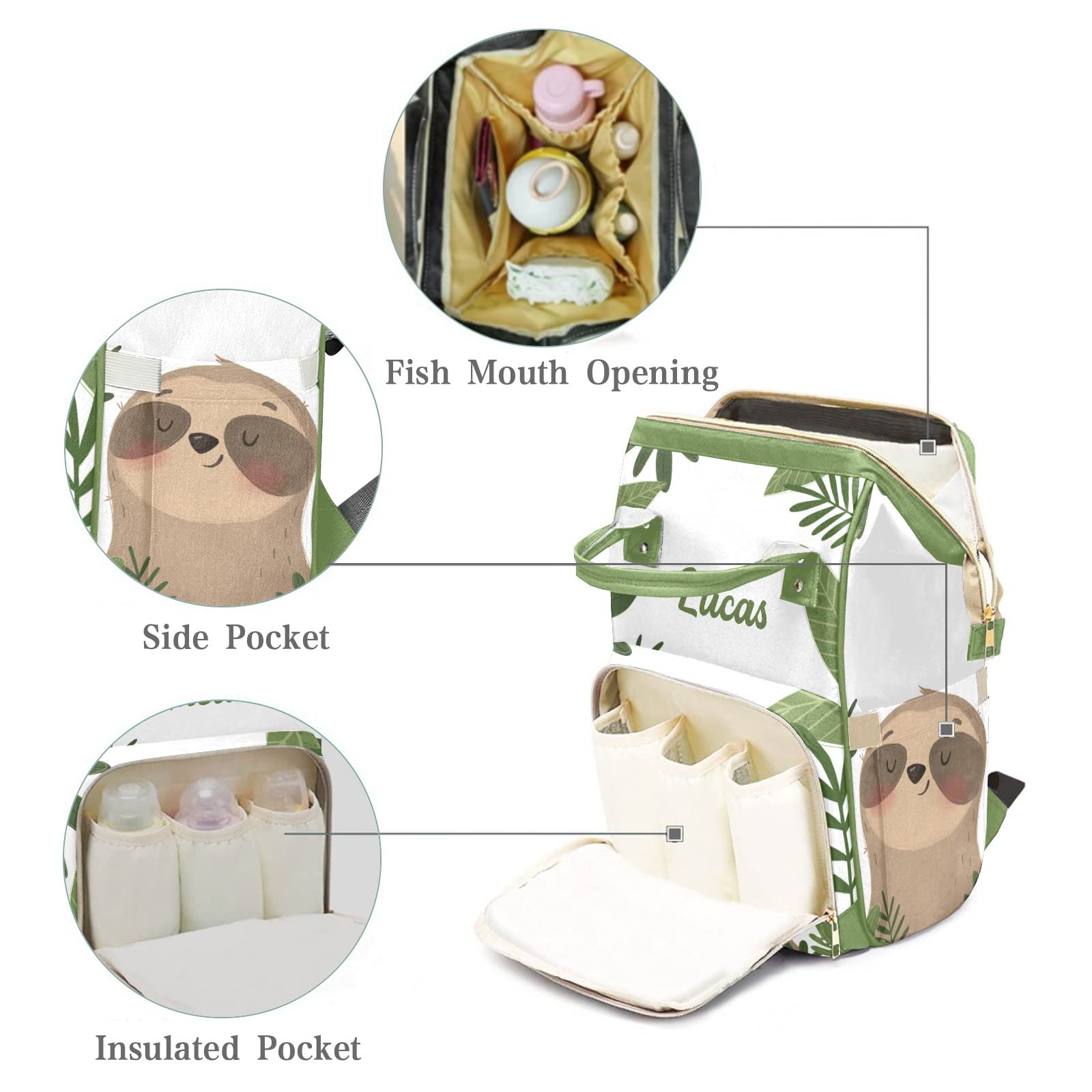 Custom Sloth Tropical Diaper Bag Backpack - Personalized Baby Shower Gift for Moms, Waterproof & Spacious Diaper Tote for Travel, Daycare & Everyday Use