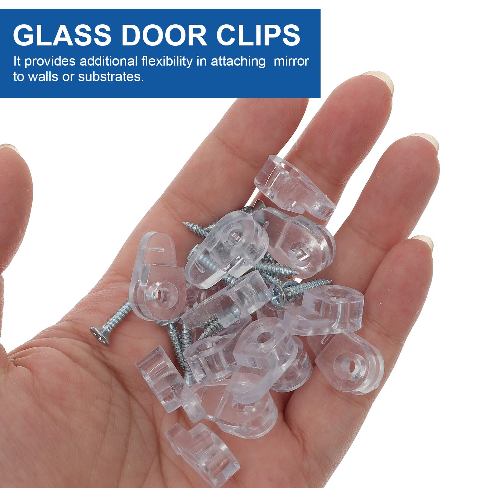 YARNOW 20 Pcs Glass Retainer Clips Kit - Secure Glass Door Panels & Mirrors with Plastic Holder Clips & Screws (Ideal for Shower Doors, Cabinets & DIY Home Projects)