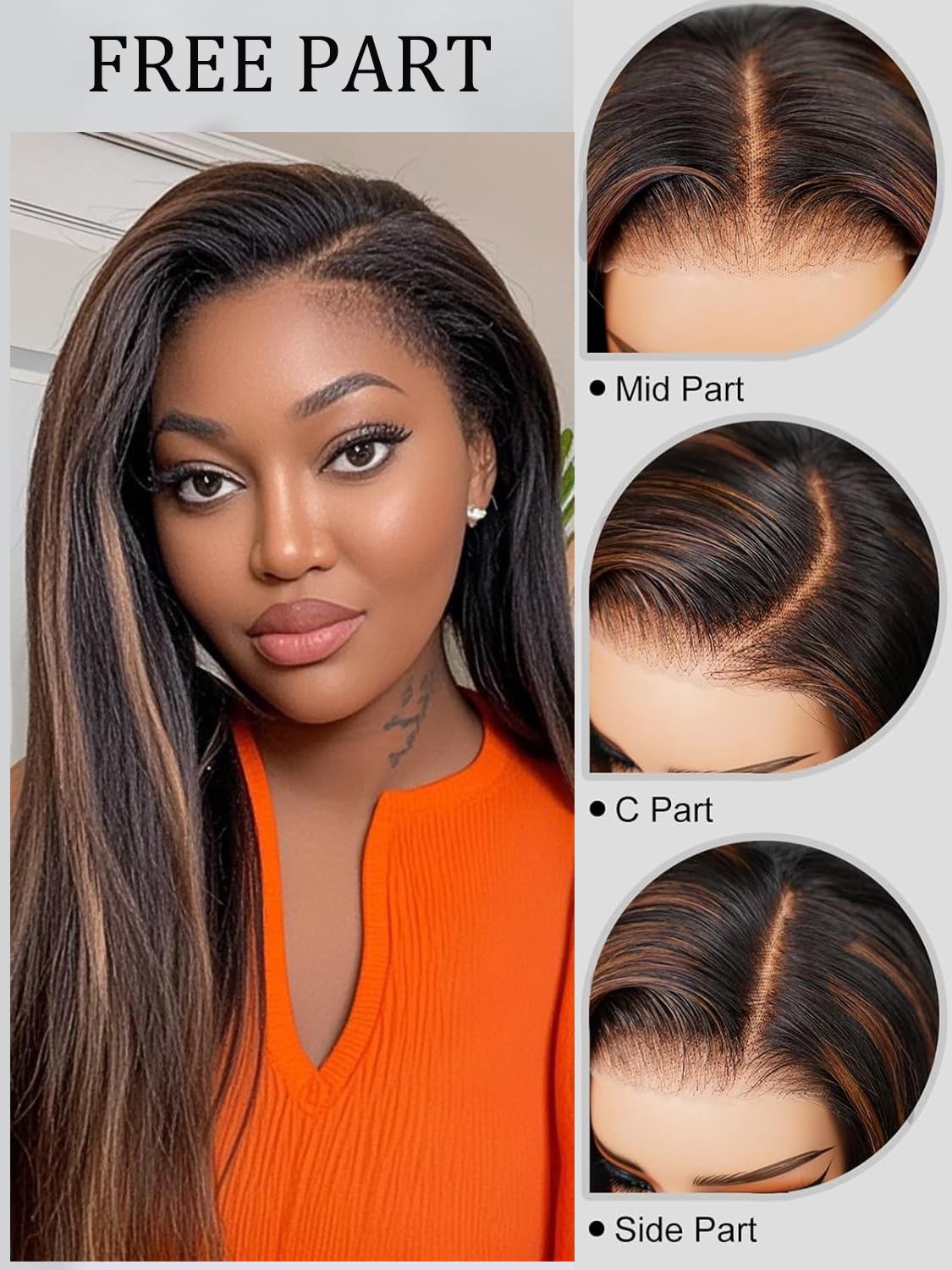 16 Inch Ombre Kinky Straight Human Hair Wig - Brazilian Yaki Straight Lace Front Wig with Pre Plucked Baby Hair, Glueless & Natural Look for Women | Perfect for Daily Wear, Cosplay, and Special Occasions