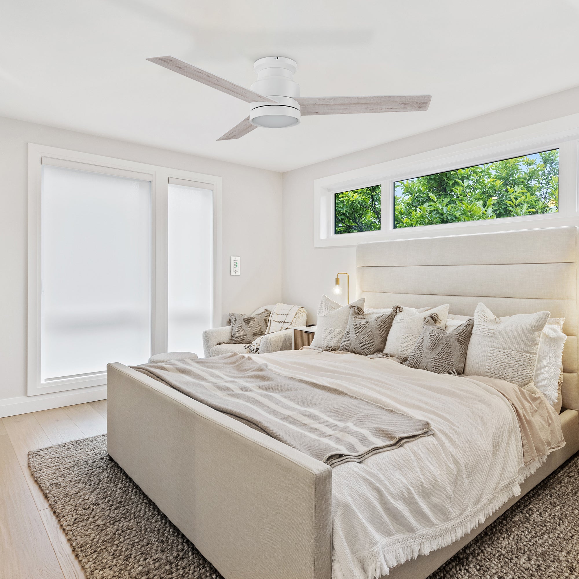 52 Inch Modern Flush Mount Ceiling Fan with LED Light & Wall Switch - Quiet Energy Efficient Cooling for Bedroom, Living Room & Office