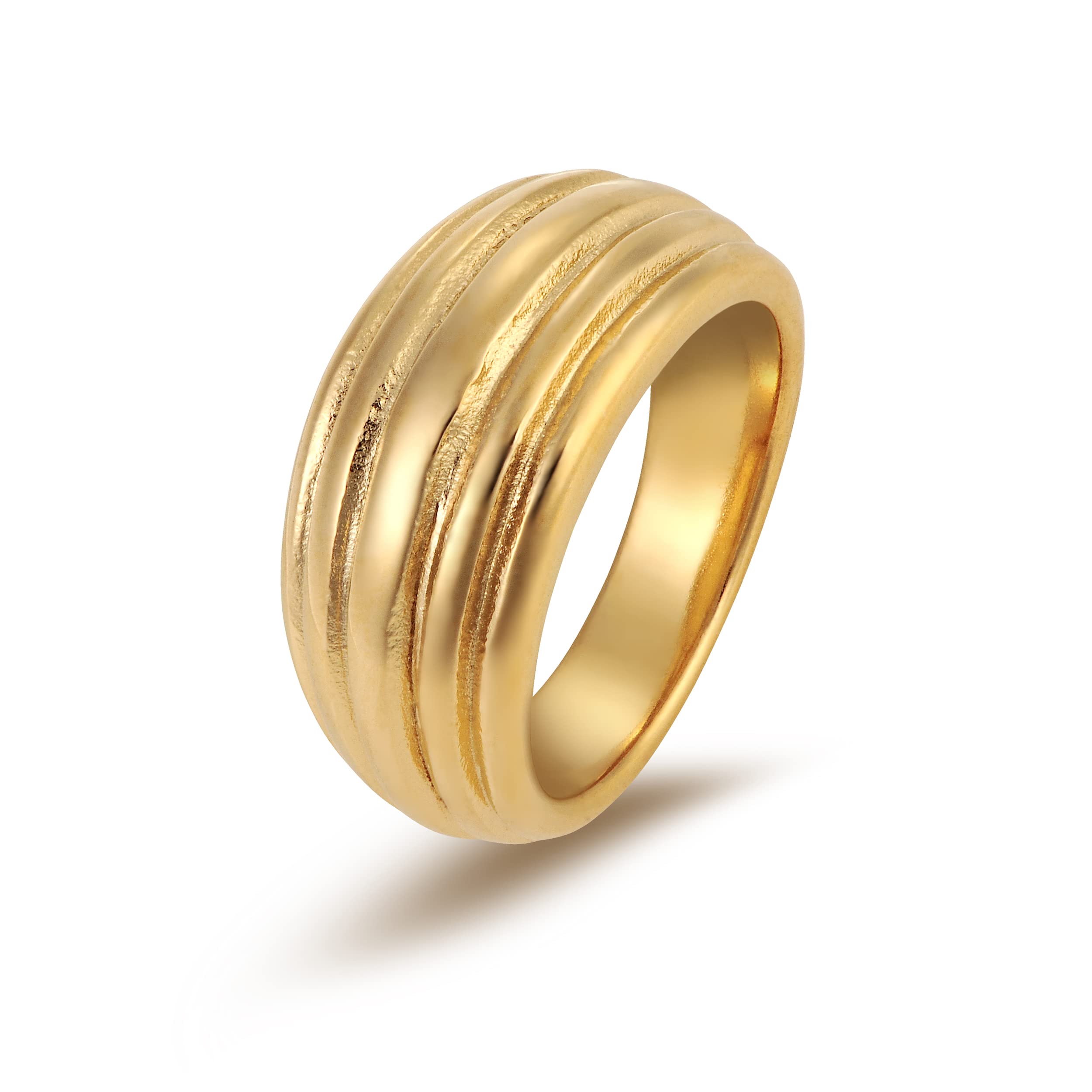 YeGieonr Gold Stainless Steel Statement Rings for Women - Elegant Textured Dome Chunky Rings with Durable Design, Shiny Thumb Rings for Women & Girls | Perfect for Parties, Weddings & Everyday Fashion Accessories