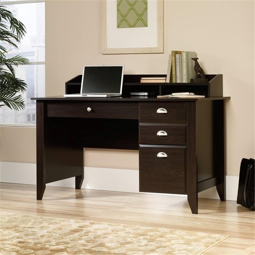 Pemberly Row Transitional 3-Drawer Wood Computer Desk in Mahogany - Home Office Desk with Storage for Small Spaces, Study & Work from Home