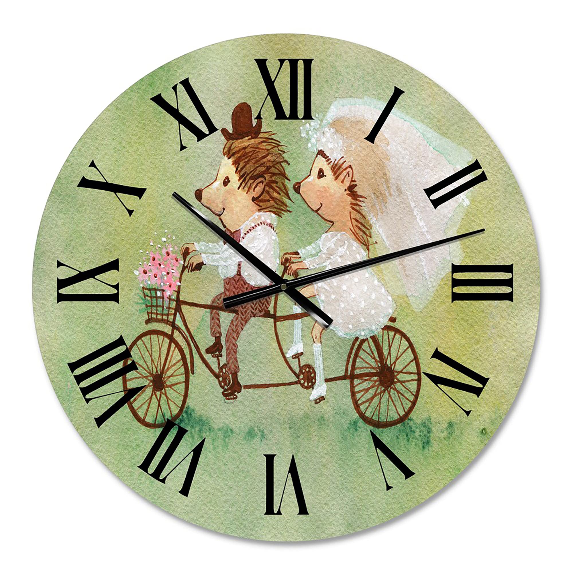 DesignQ Traditional Large Wall Clock - 'Couple of Hedgehogs Riding A Bike' Animal-Themed Decor for Home, Office, Living Room & Bedroom | Perfect Gift Idea for Nature Lovers