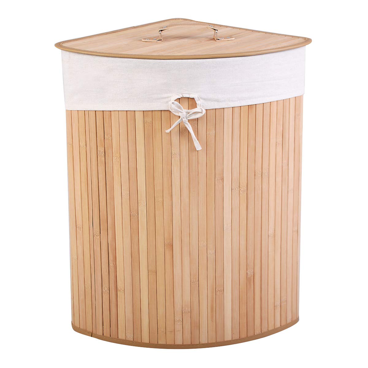 Giantex Bamboo Laundry Hamper with Lid - Foldable Corner Clothes Basket with Removable Liner & Handle - Storage Organizer for Bedroom, Bathroom, Living Room - Perfect for Laundry, Toy Storage & Home Organization (Beige)