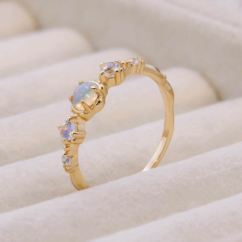 Opal and Moonstone Birthstone Ring - 5 Stone Stackable Ring for Women | HJZB 351 | Perfect for Birthdays, Anniversaries, and Special Occasions