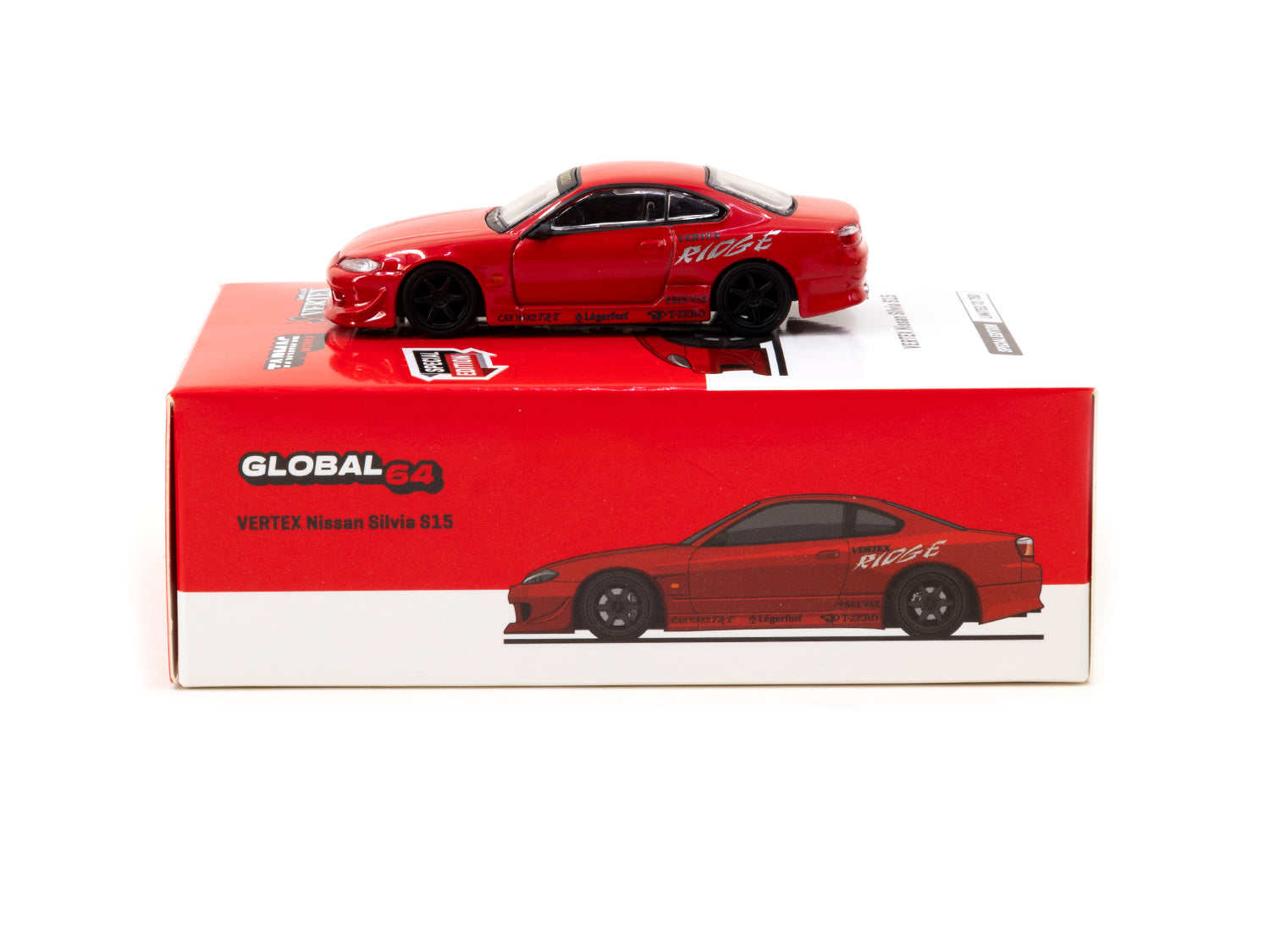 Tarmac Works 1/64 Scale VERTEX Nissan Silvia S15 Red Diecast Model Car - Indonesia Special Edition Collectible for Car Enthusiasts | Perfect for Display, Gifts, and Diecast Collections