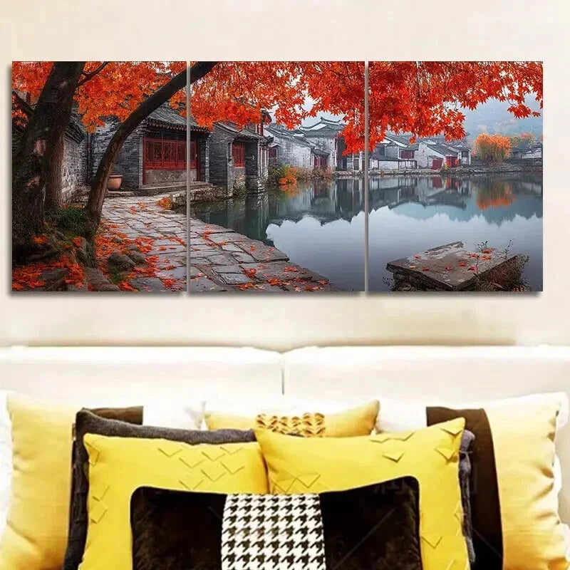 3-Piece Jiangnan Ancient Town Wall Art Set - High Quality Framed Canvas Prints 50x70cm | Australian Made | Ready to Hang | Perfect for Living Room, Bedroom & Office Decor