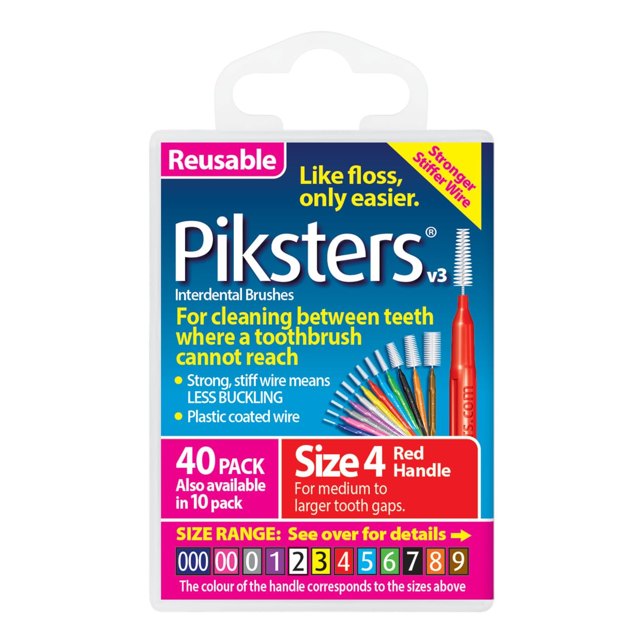 Piksters Interdental Brushes Size 4 - 40 Pack Medium Gap Dental Toothbrushes with Soft Gum Bristles for Plaque Removal, Braces Safe | Perfect for Daily Oral Care, Travel & Orthodontic Hygiene