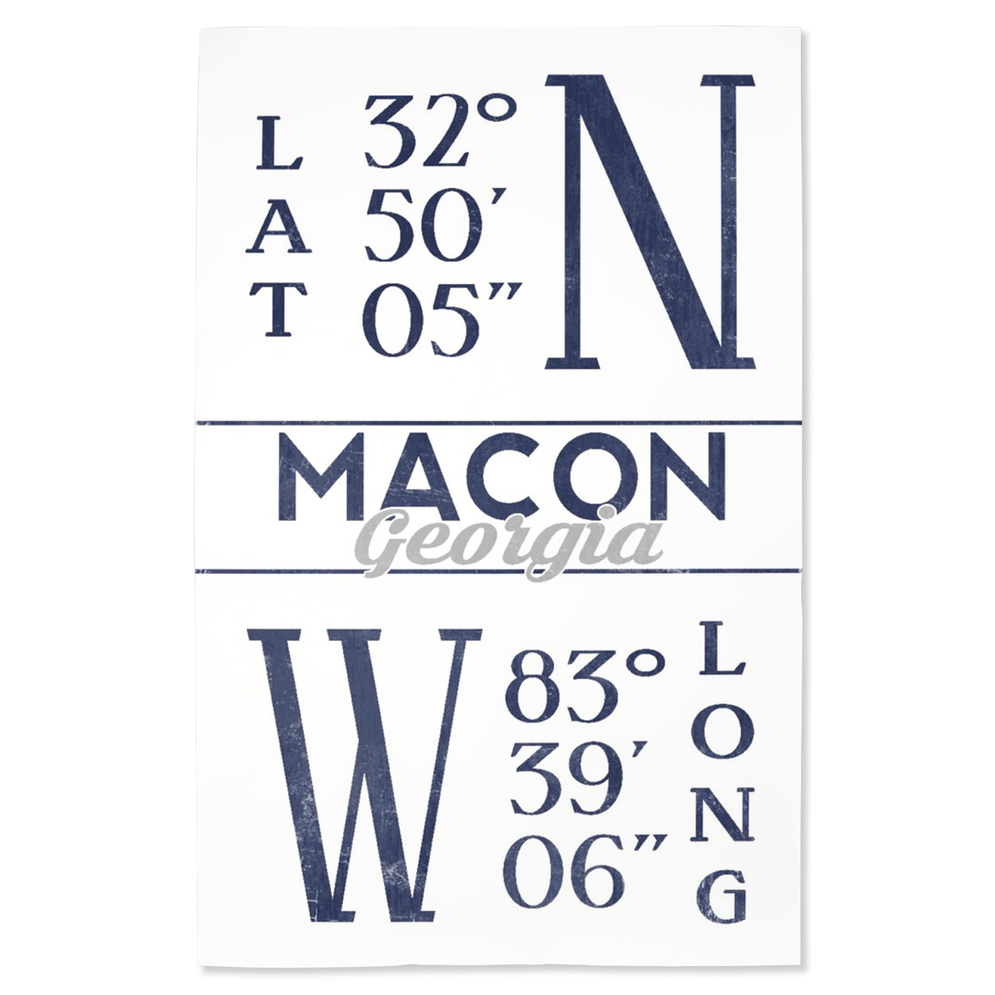 Lantern Press 16x24 Inch Giclee Art Print - Macon Georgia Latitude Longitude Map in Blue | Vintage Style Wall Decor for Home, Office & Gift Giving