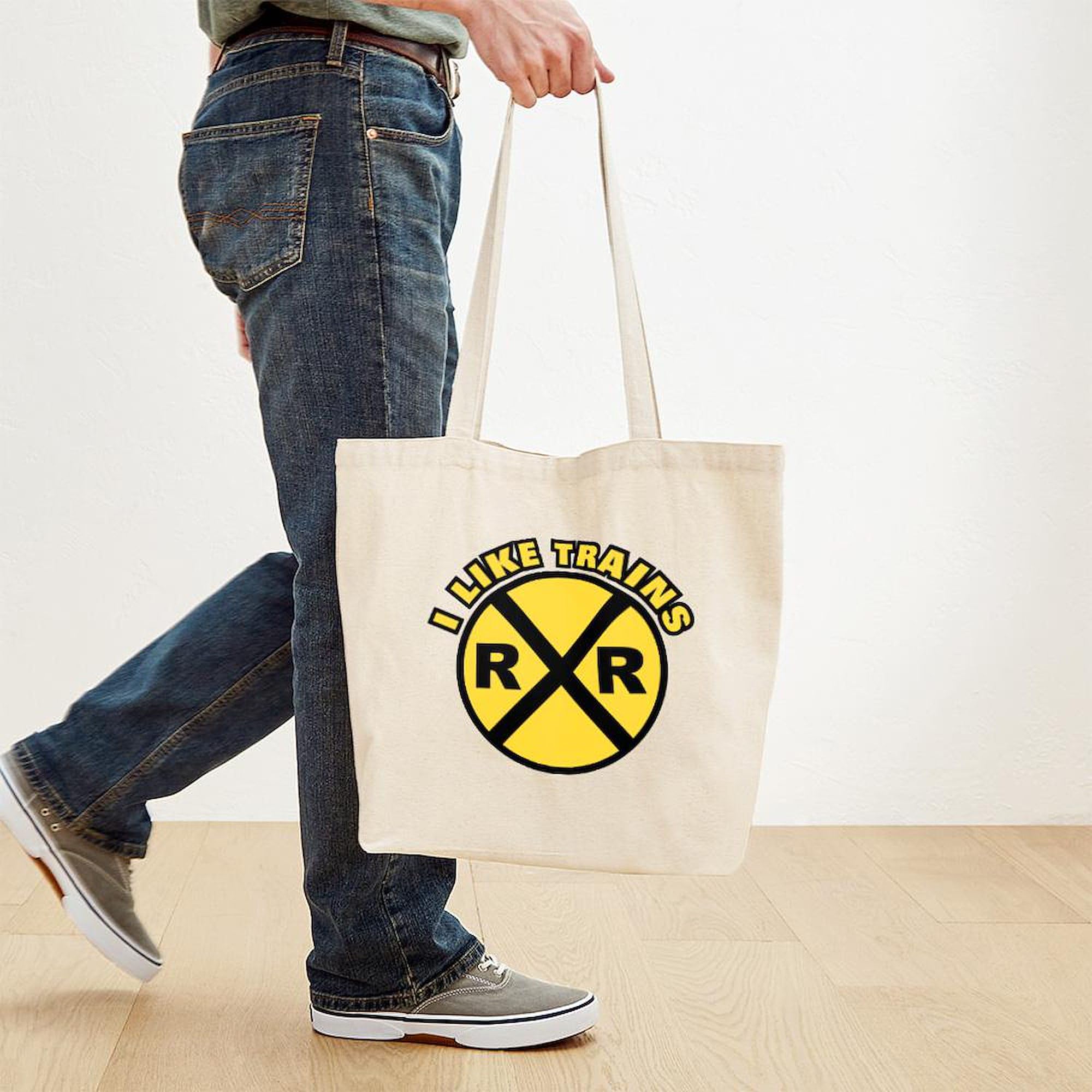 Eco-Friendly I Like Trains Canvas Tote Bag - Reusable Natural Cotton Shopping Bag for Groceries, Beach & Commute | CafePress