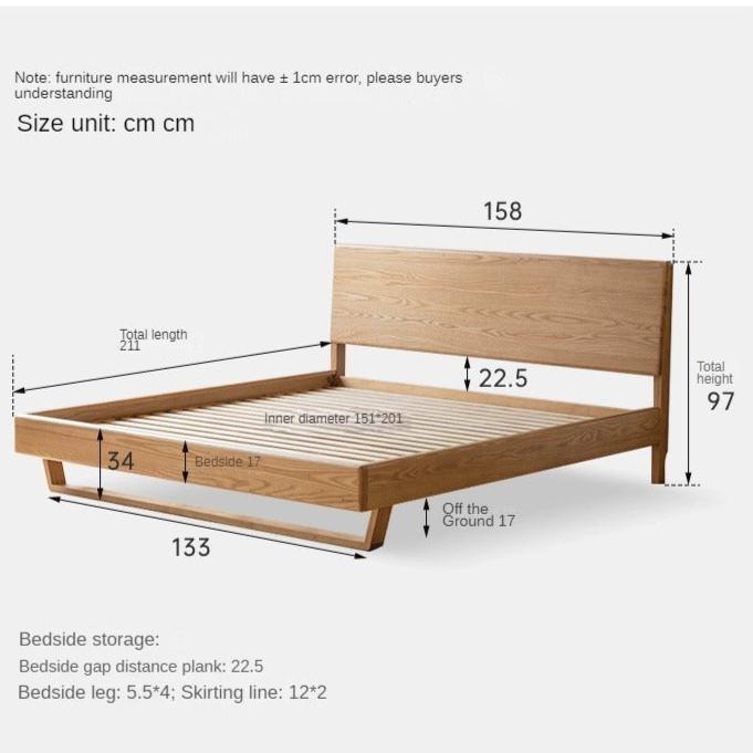 Solid Oak and Ash Wood Nordic Minimalist Floating Bed Frame - Perfect for Modern Bedroom, Guest Room, and Loft Decor