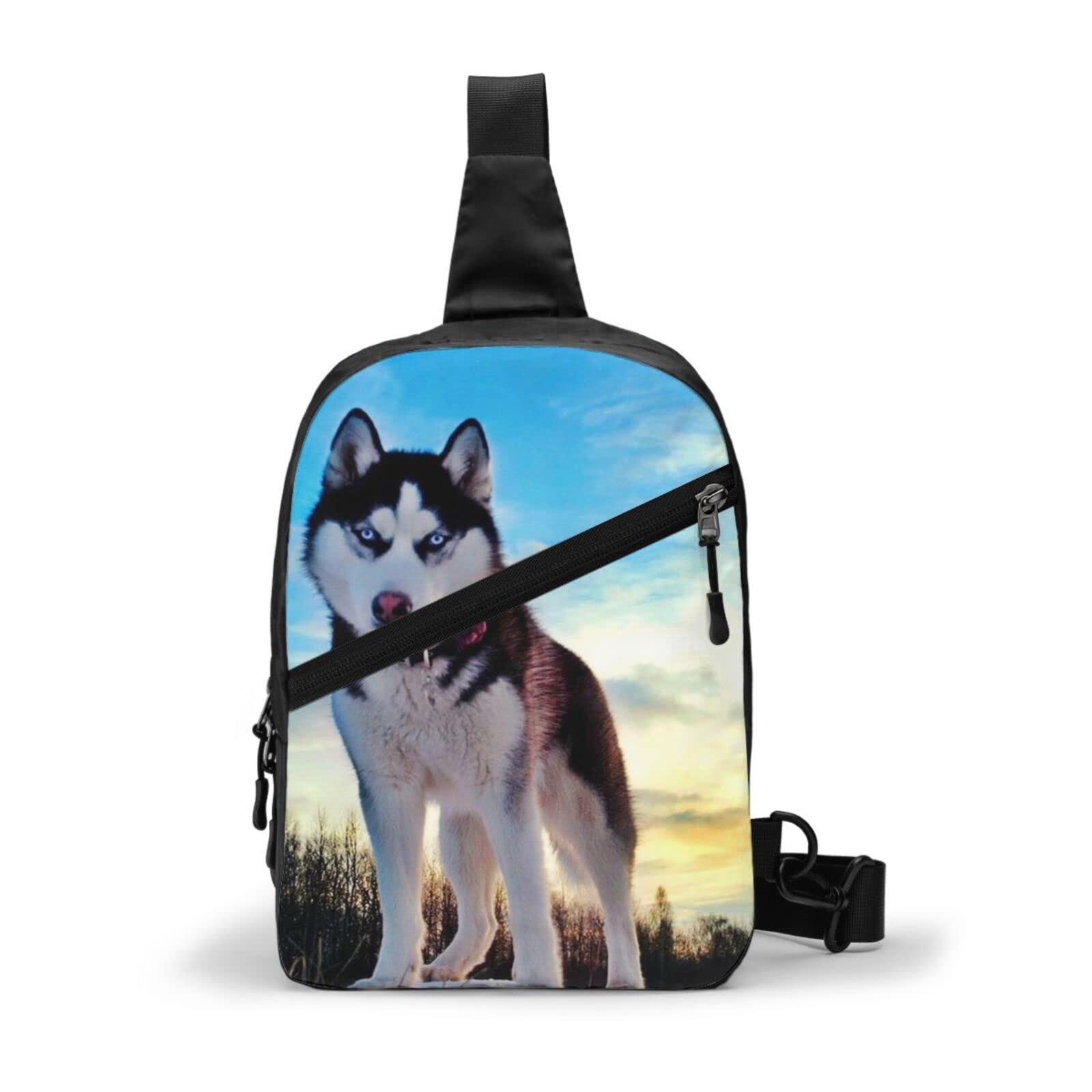 Black and White Husky Sling Crossbody Backpack - Lightweight Shoulder Bag for Men & Women - Perfect for Hiking, Travel, Cycling, and Outdoor Adventures