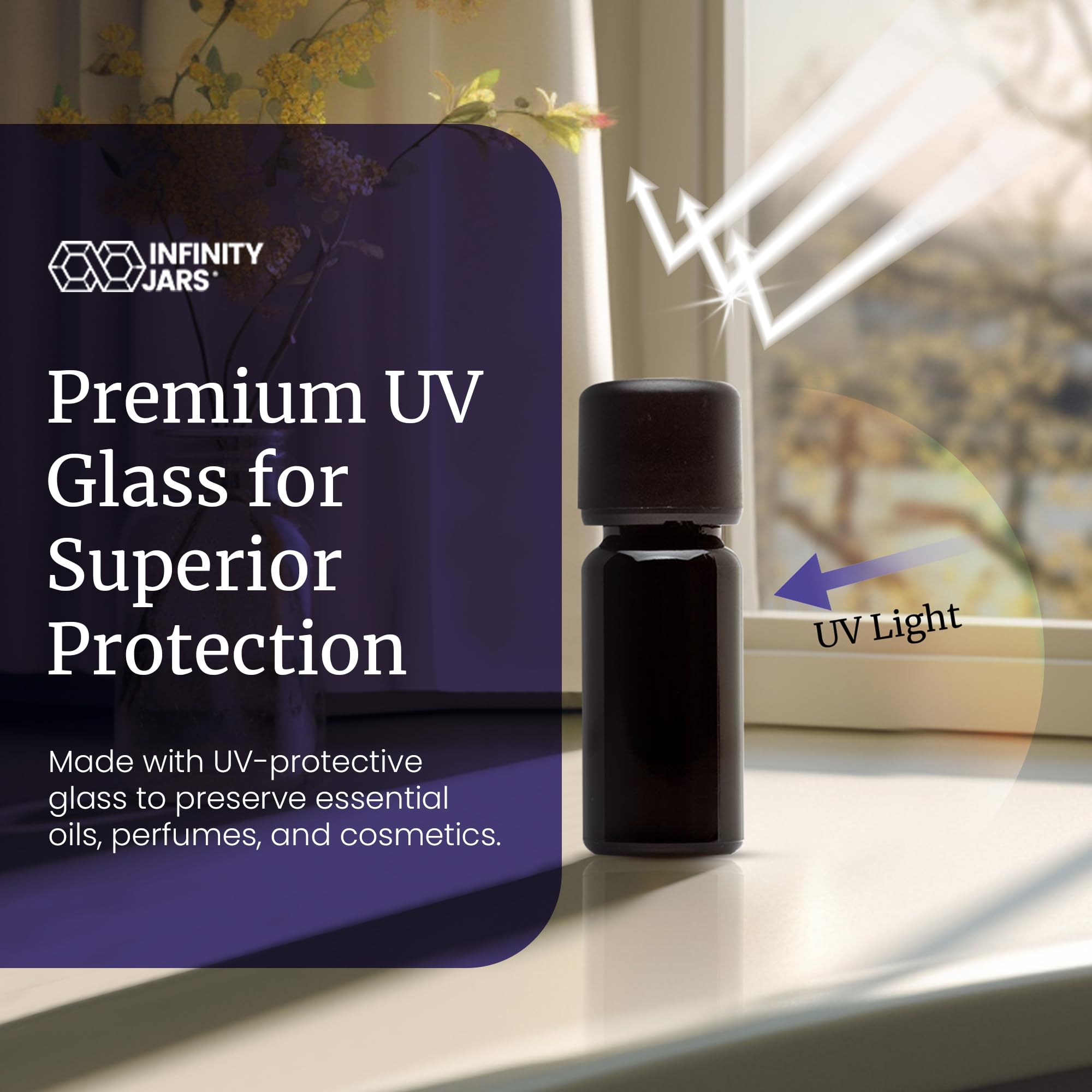 Infinity Jars Black UV Glass Airtight Bottles 10ml (0.34 fl oz) - 10-Pack Screw-Top Refillable Containers for Essential Oils, Coffee, Spices, Perfume & Liquid Storage - Perfect for Kitchen, Bathroom & Travel Organization