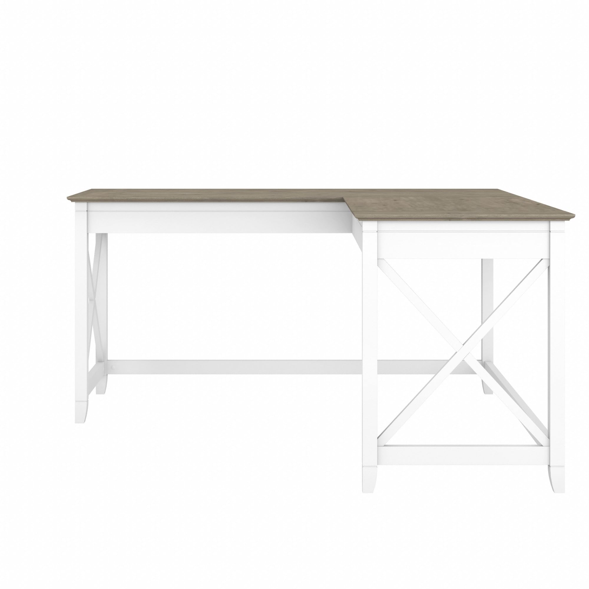 Bush Furniture Key West 60W Modern Farmhouse L-Shaped Desk - Pure White & Shiplap Gray | 60-Inch Corner Computer Desk for Home Office, Gaming & Study | Space-Saving Workstation for Small Rooms